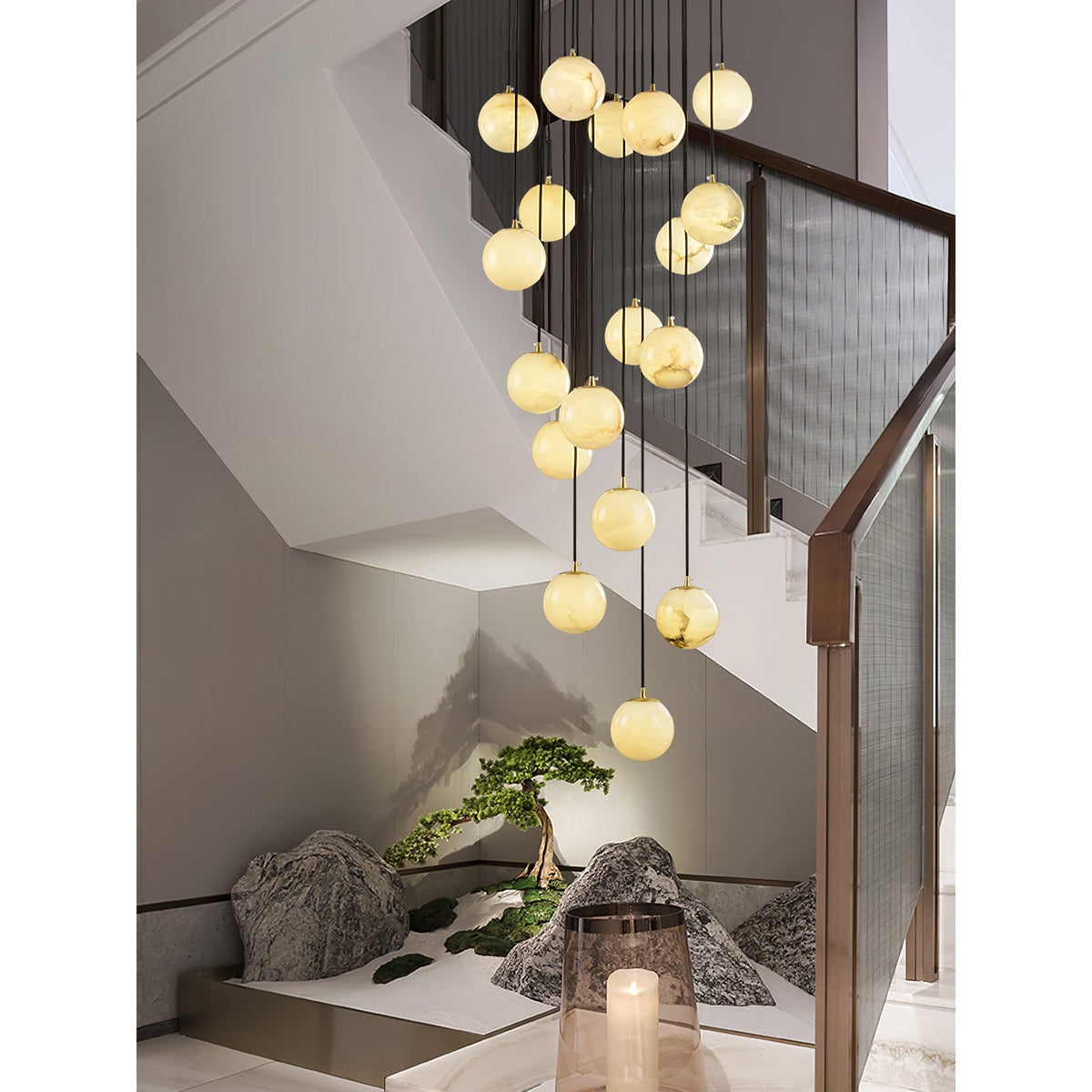 Gloruvye lampadario moderno a grappolo Sferico in alabastro