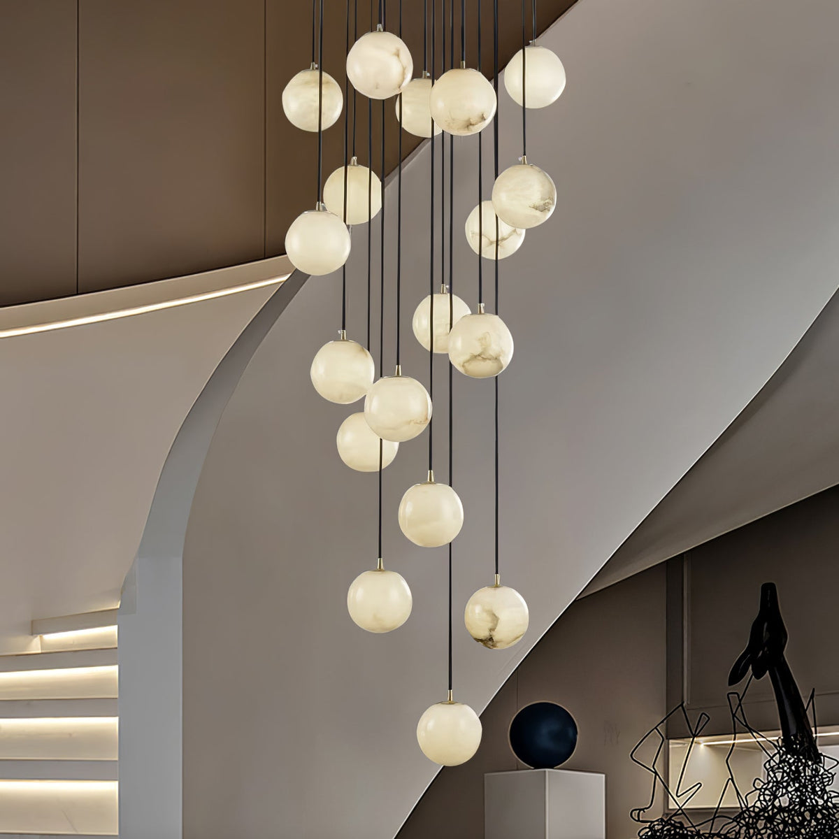 Gloruvye lampadario moderno a grappolo Sferico in alabastro