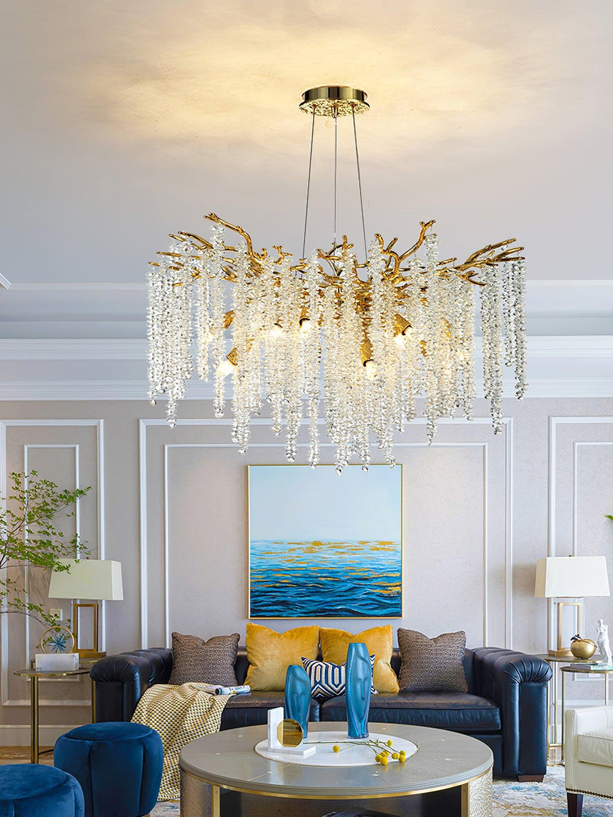 Lustra Lux Lampadario Elegante con Rami di Cristallo Oro - Relic Pieces