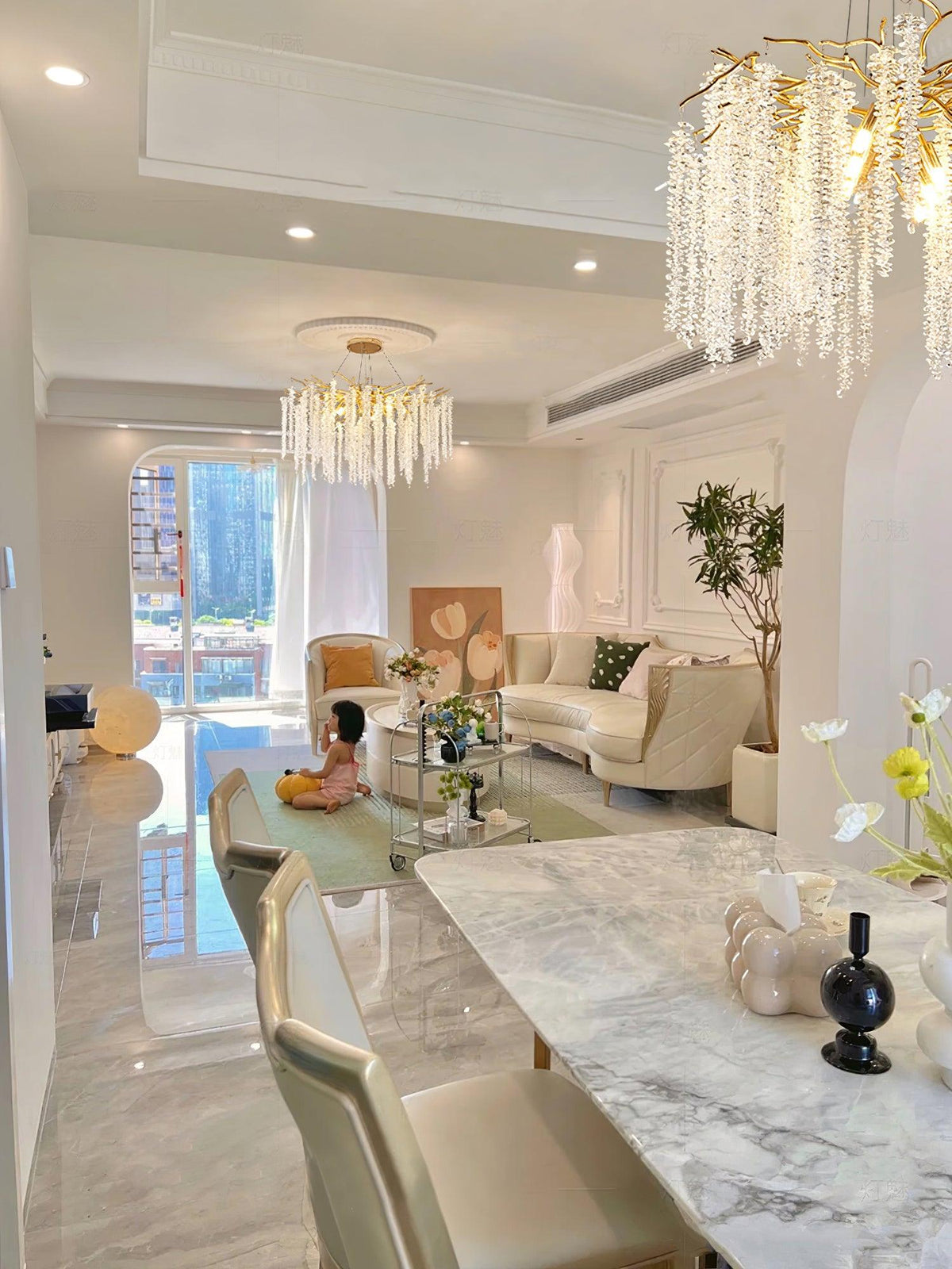 Lustra Lux Lampadario Elegante con Rami di Cristallo Oro - Relic Pieces