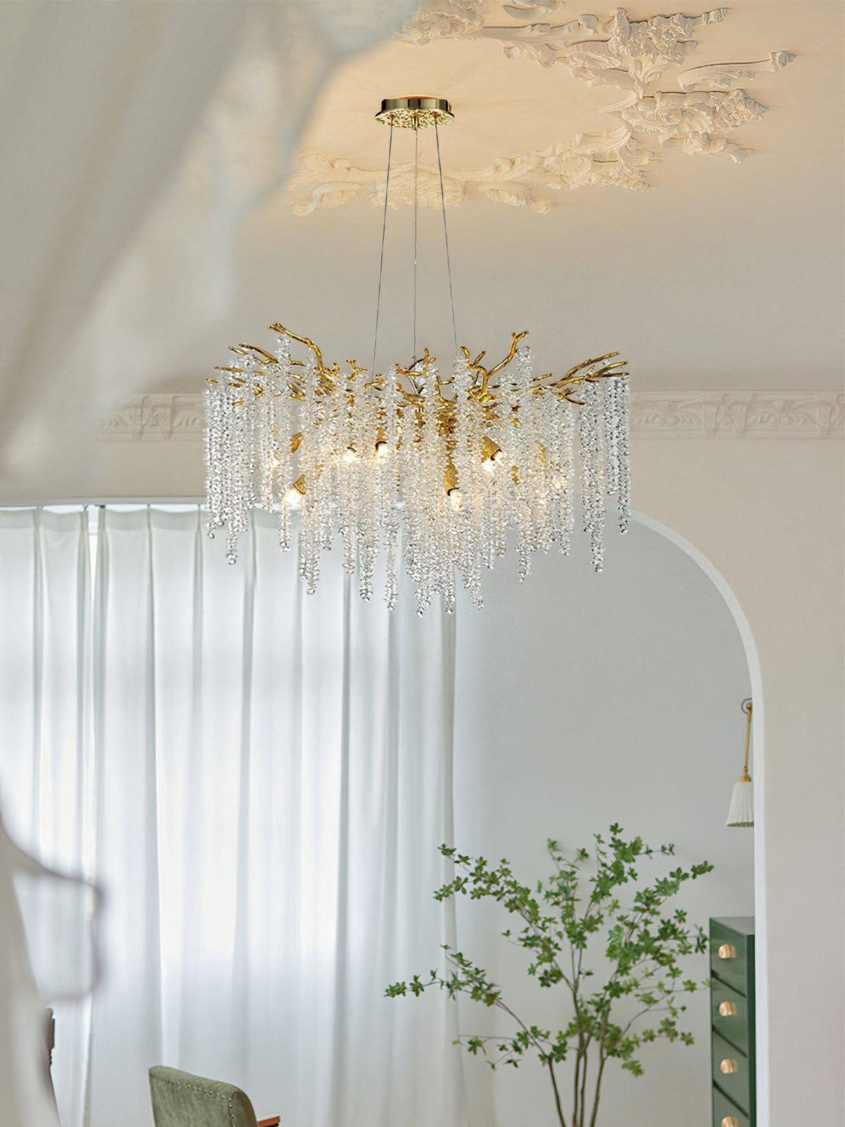 Lustra Lux Lampadario Elegante con Rami di Cristallo Oro - Relic Pieces