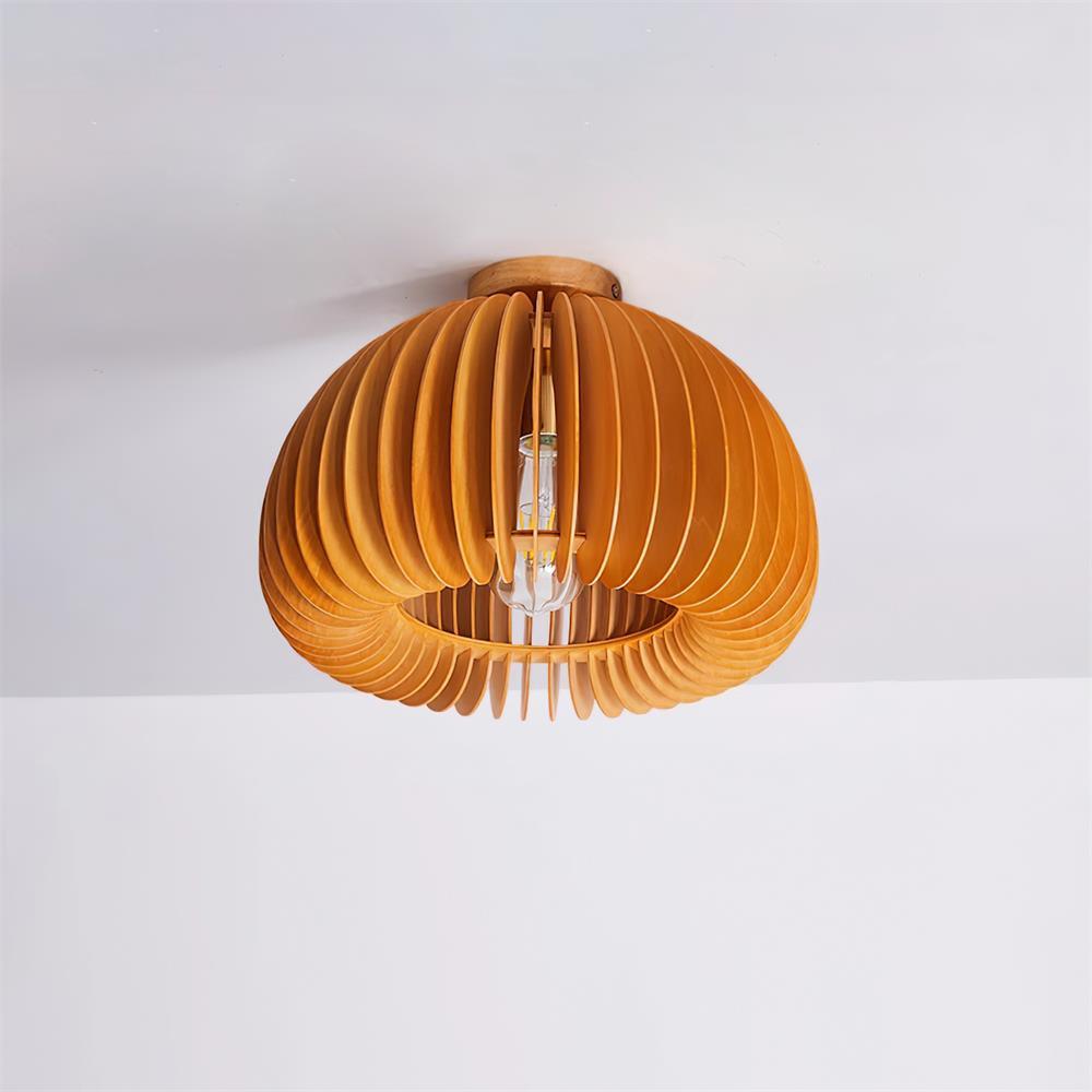 Lampada da soffitto a forma di zucca con rosone e paralume di basswood naturale | Relic Pieces