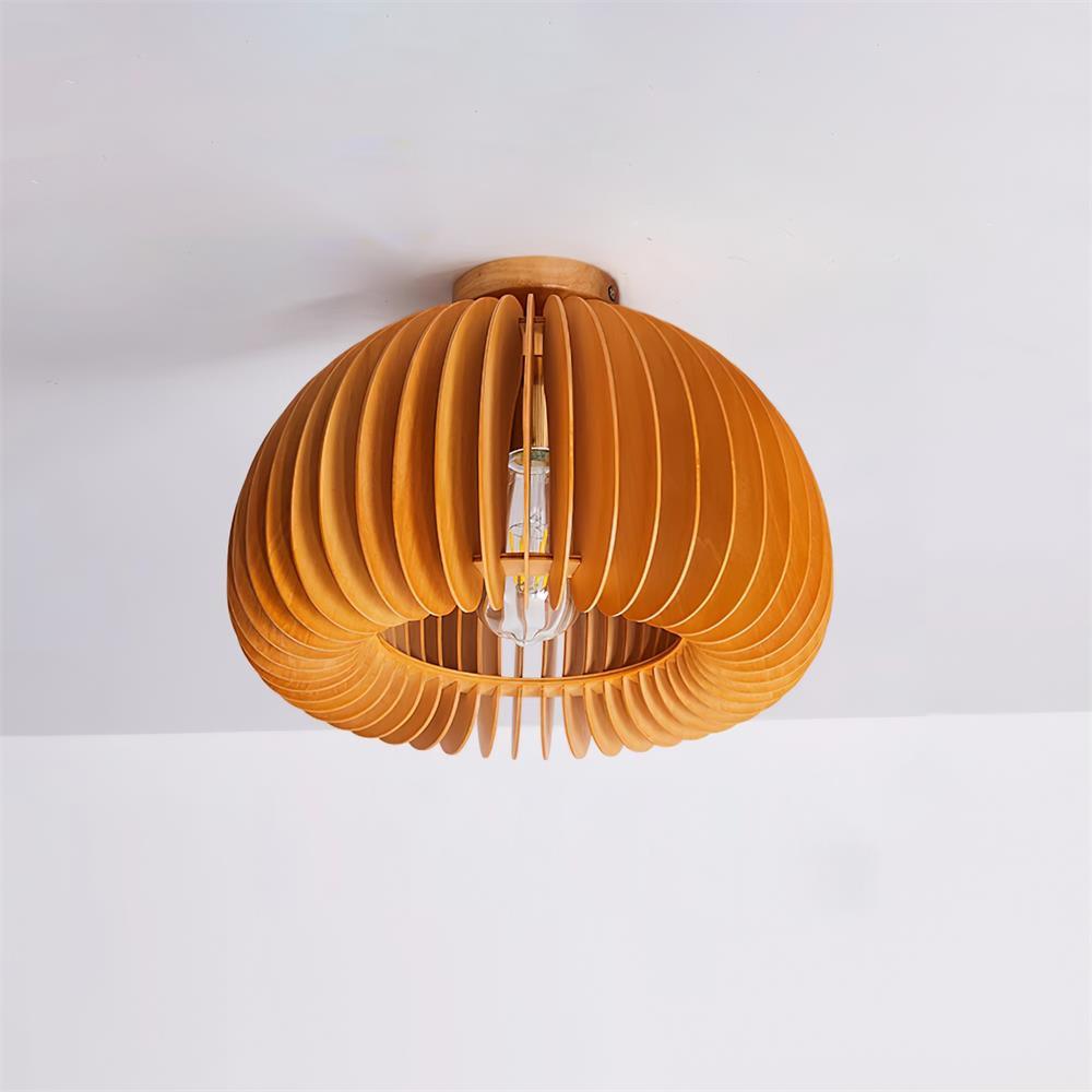 Lampada da soffitto a forma di zucca con rosone e paralume di basswood naturale | Relic Pieces