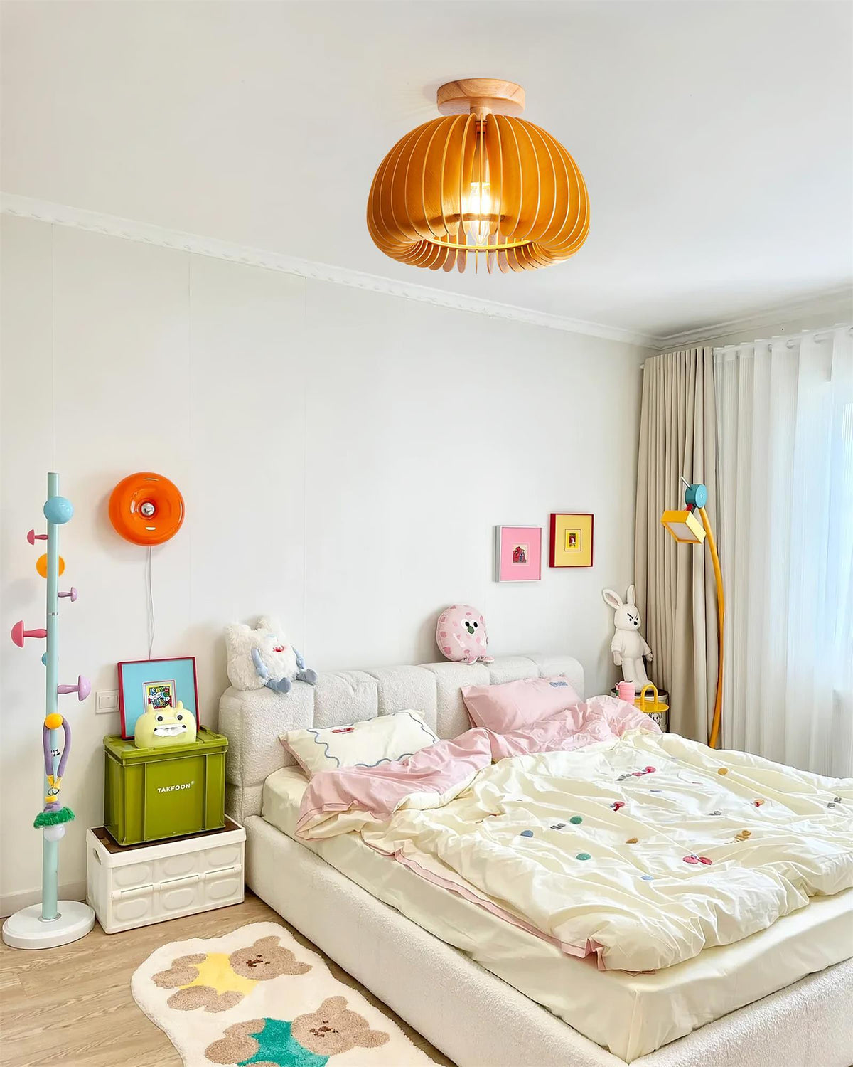 Lampada da soffitto a forma di zucca con rosone e paralume di basswood naturale | Relic Pieces