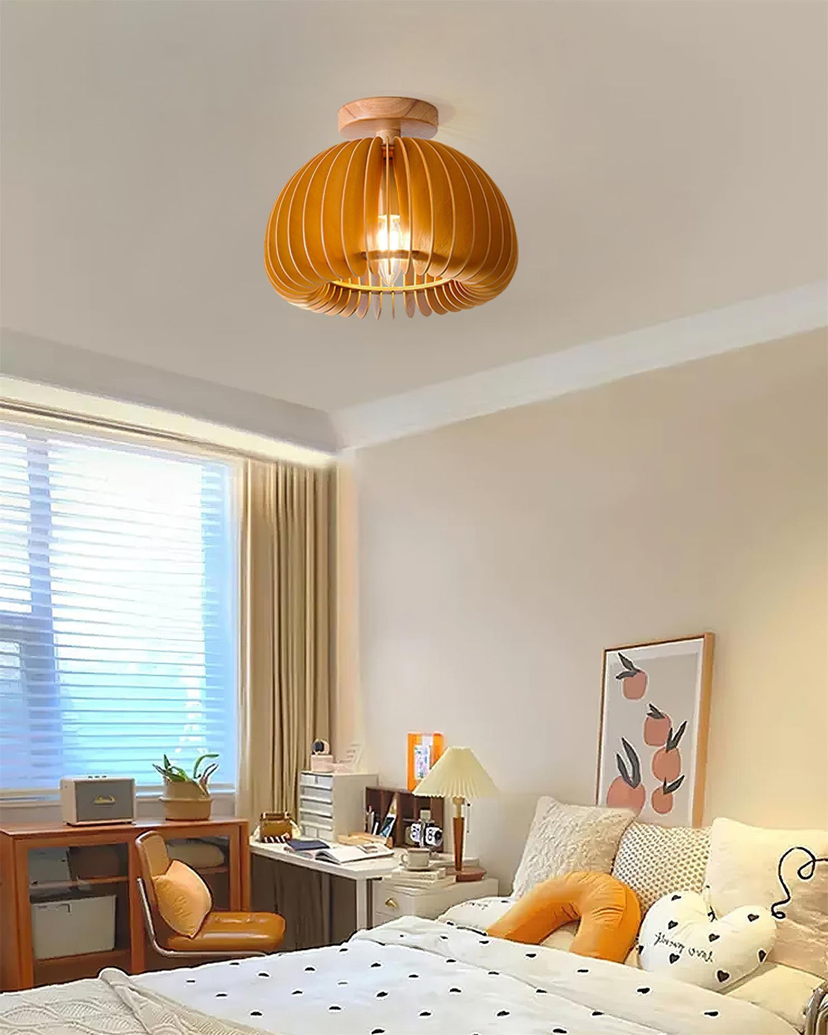 Lampada da soffitto a forma di zucca con rosone e paralume di basswood naturale | Relic Pieces