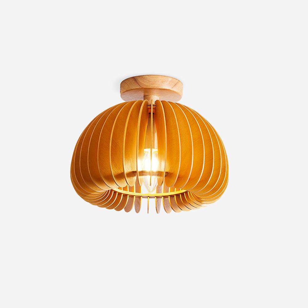 Lampada da soffitto a forma di zucca con rosone e paralume di basswood naturale | Relic Pieces