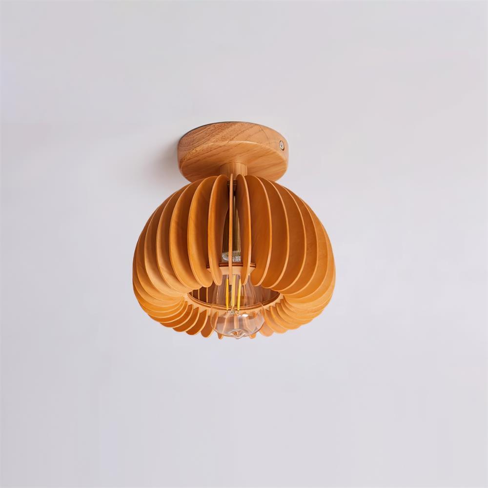 Lampada da soffitto a forma di zucca con rosone e paralume di basswood naturale | Relic Pieces