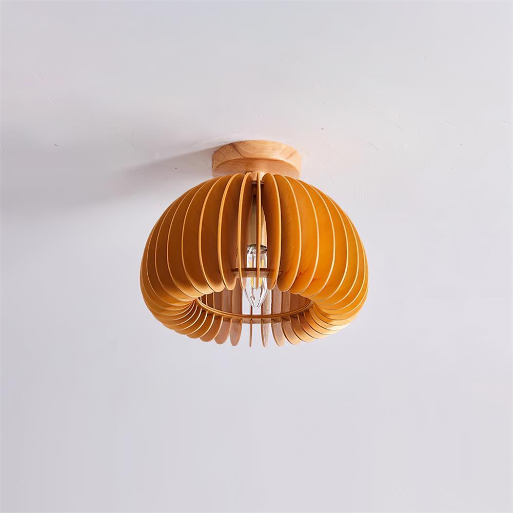 Lampada da soffitto a forma di zucca con rosone e paralume di basswood naturale | Relic Pieces