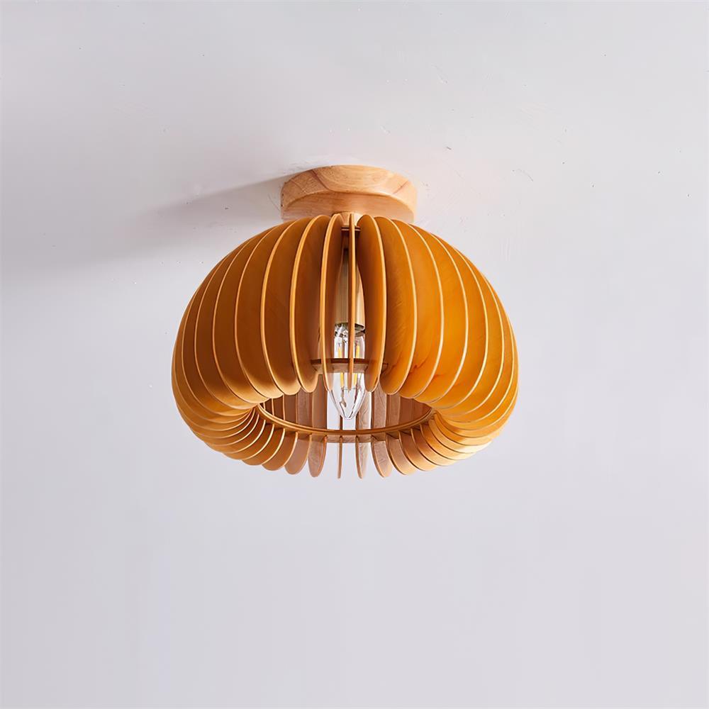 Lampada da soffitto a forma di zucca con rosone e paralume di basswood naturale | Relic Pieces
