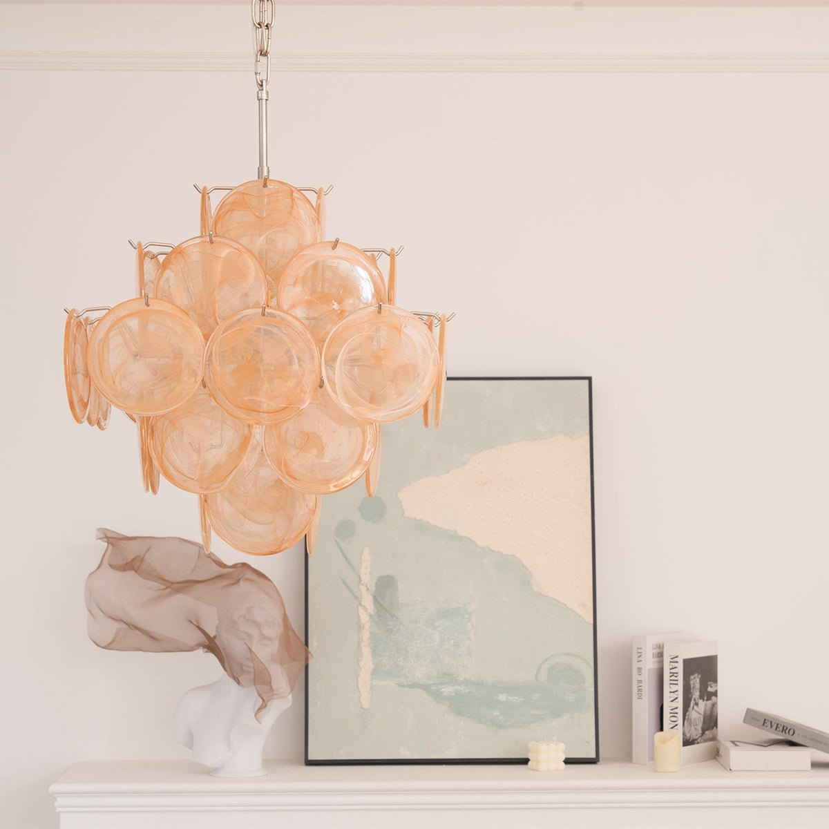 Lioraleon lampadario ambra vetro Murano Dischi Strati Artistici