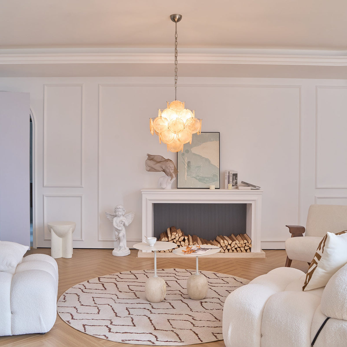 Lioraleon lampadario ambra vetro Murano Dischi Strati Artistici