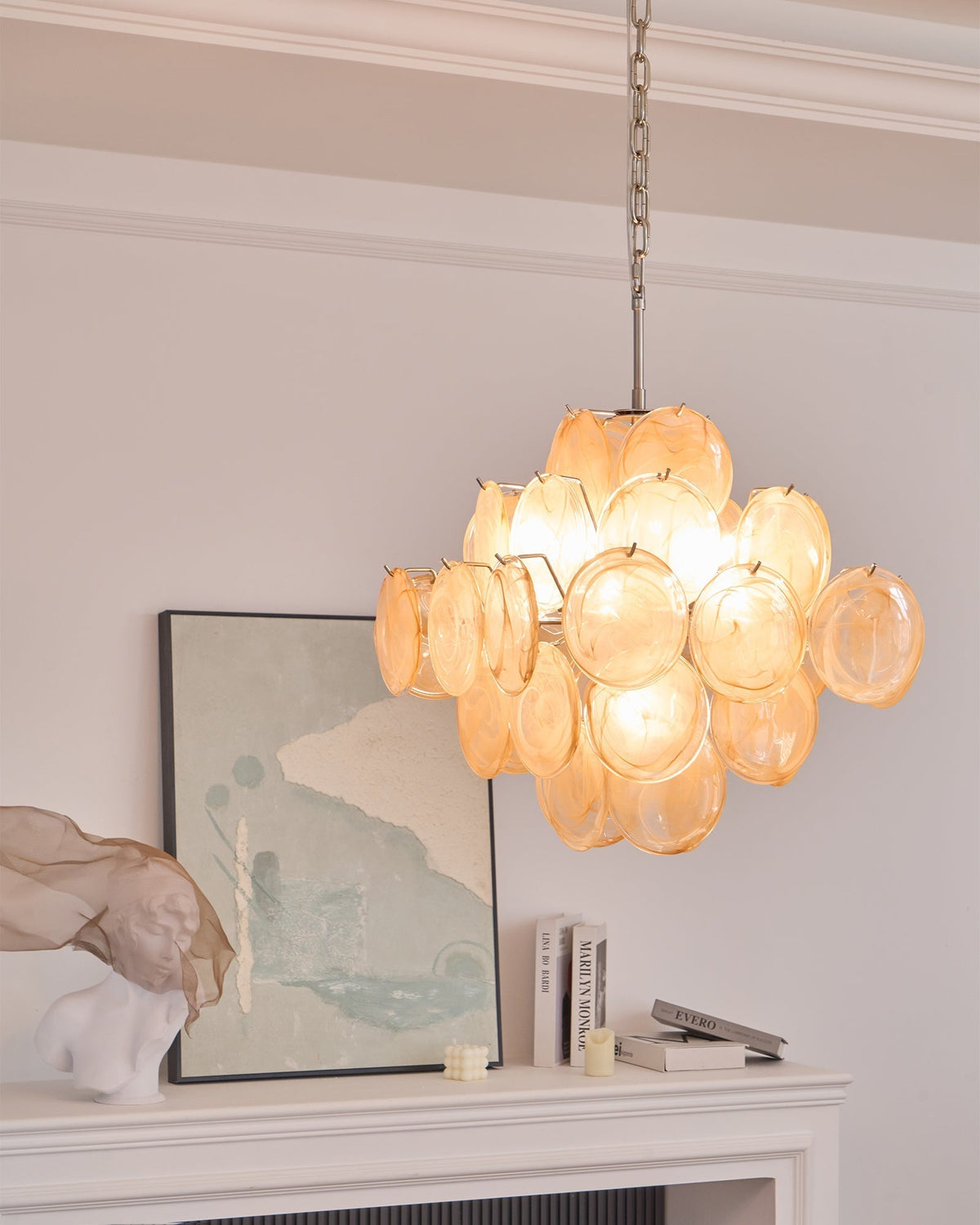 Lioraleon lampadario ambra vetro Murano Dischi Strati Artistici