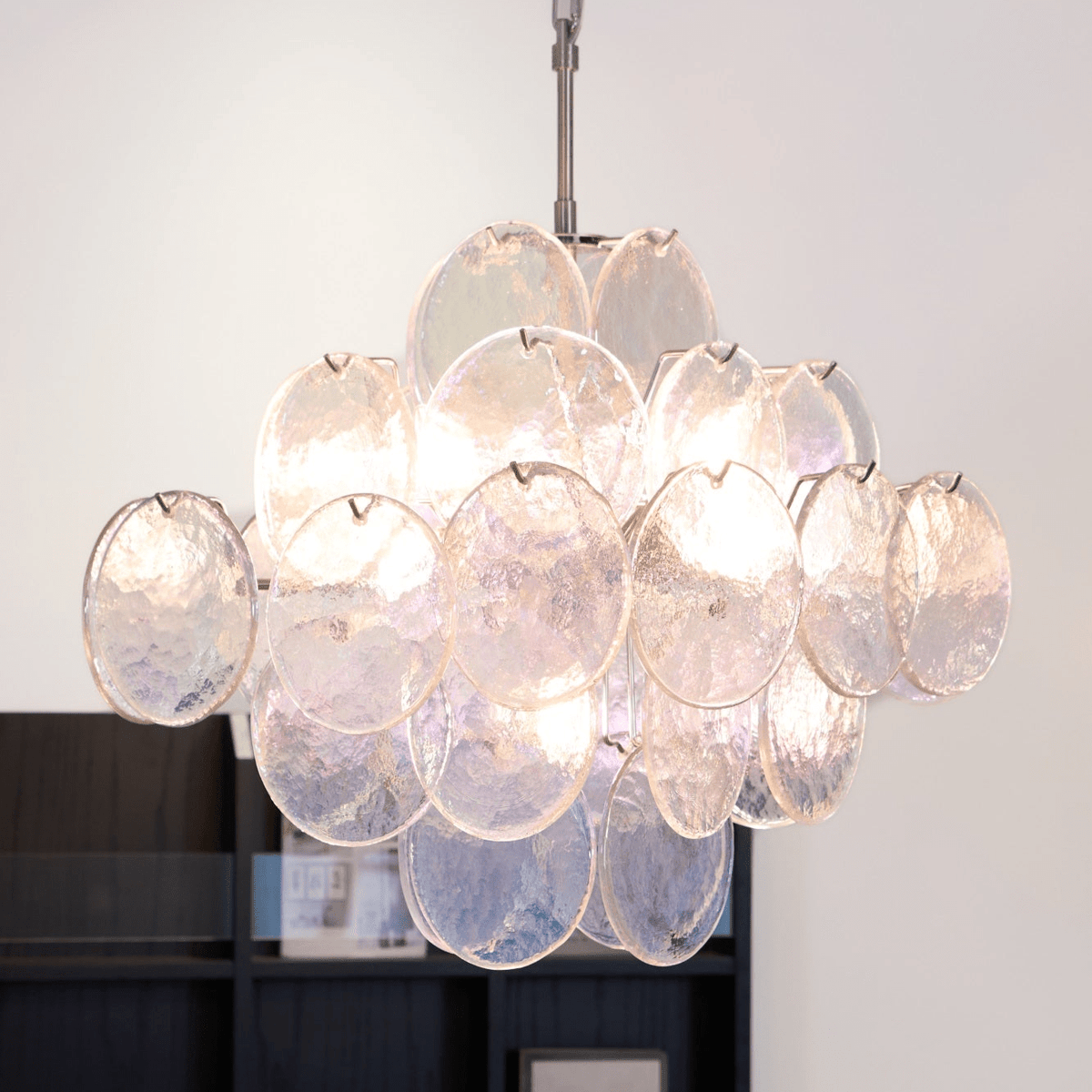 Selerira lampadario Iridescente Murano Dischi Sovrapposti