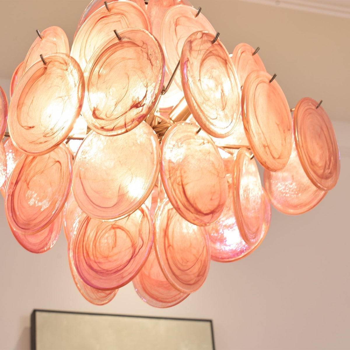 Celeian lampadario vetro Rosa Iridescente Stratificato romantico
