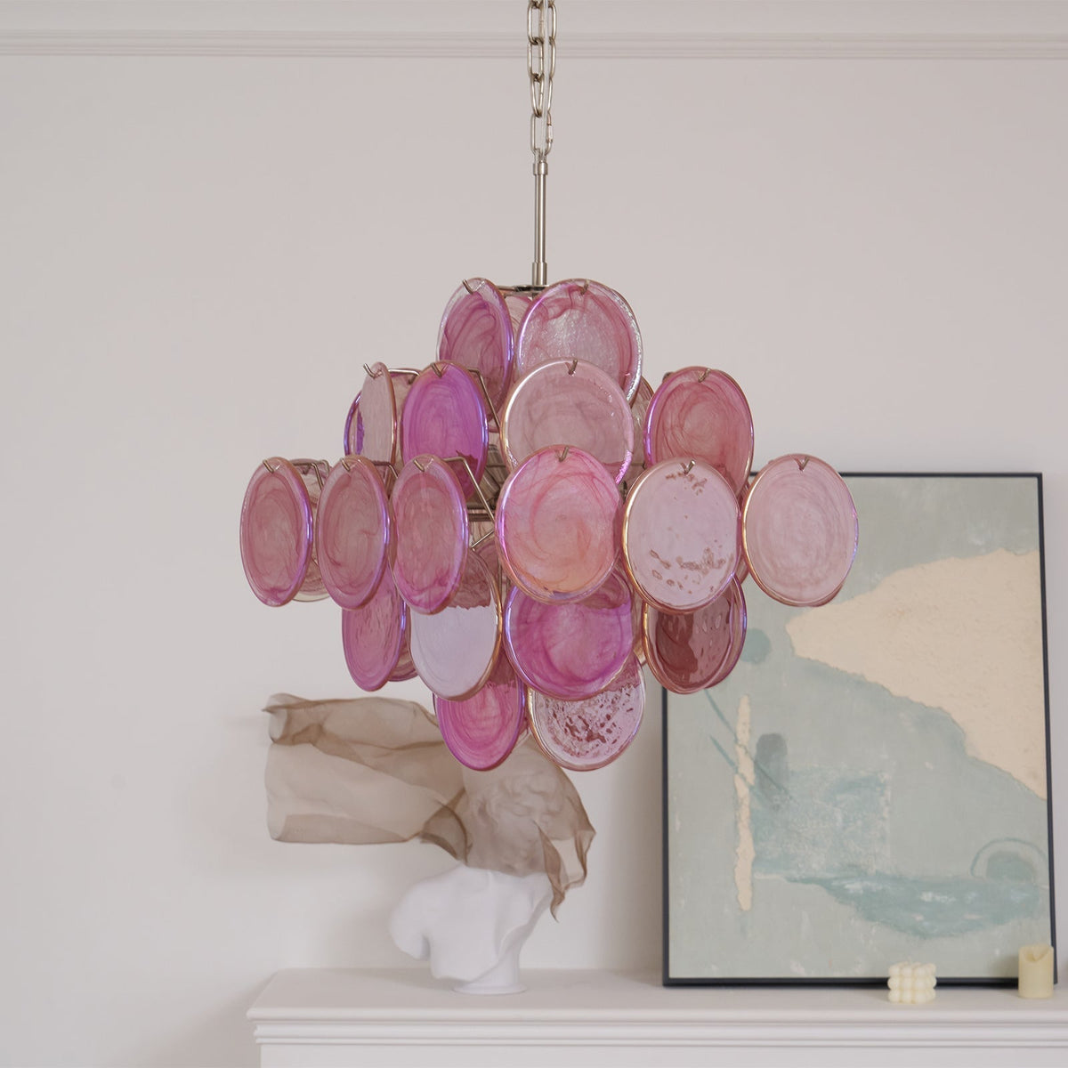 Celeian lampadario vetro Rosa Iridescente Stratificato romantico