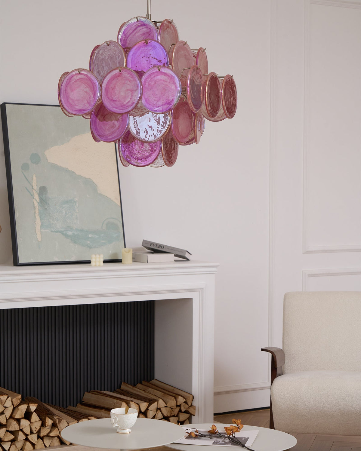 Celeian lampadario vetro Rosa Iridescente Stratificato romantico