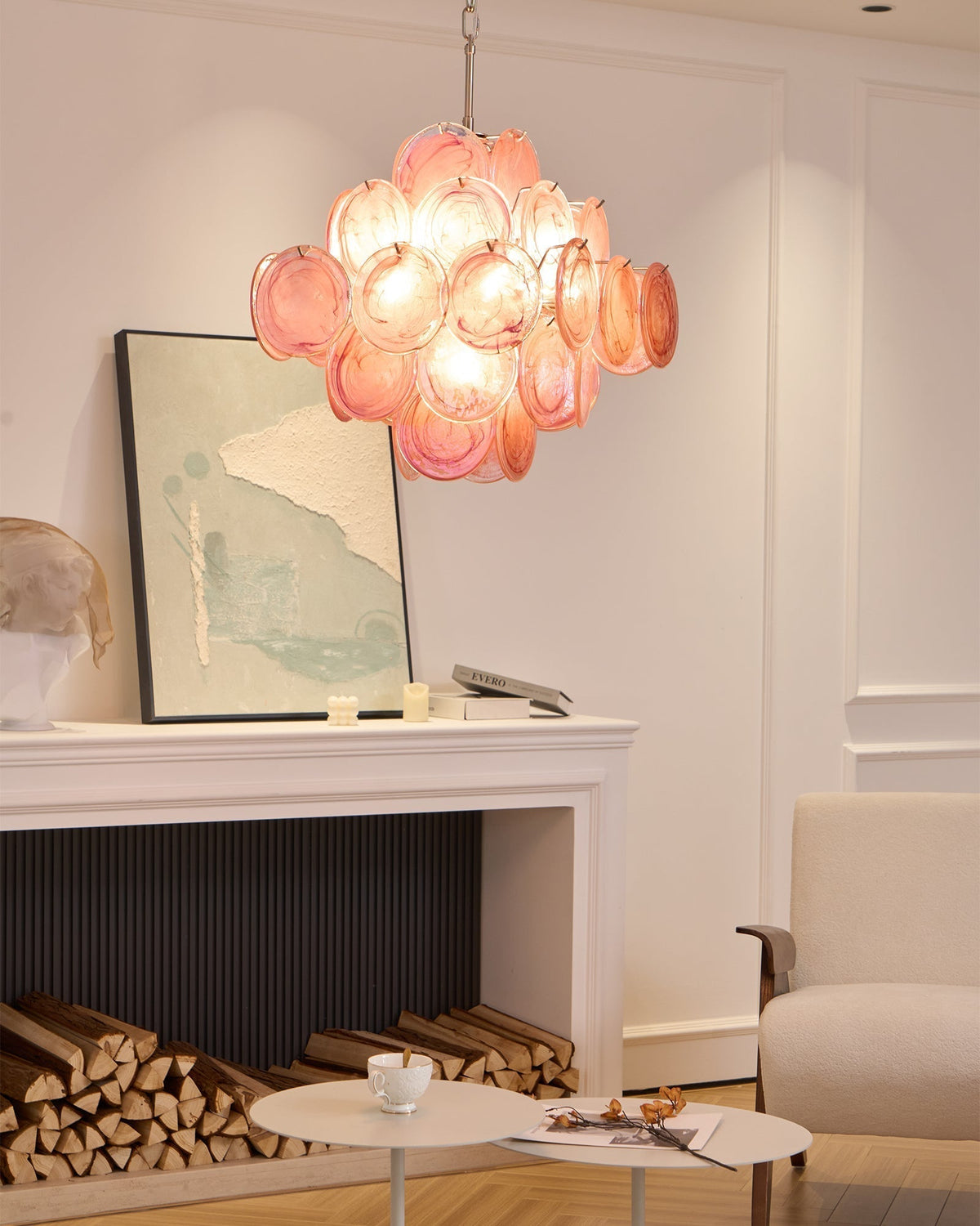 Celeian lampadario vetro Rosa Iridescente Stratificato romantico