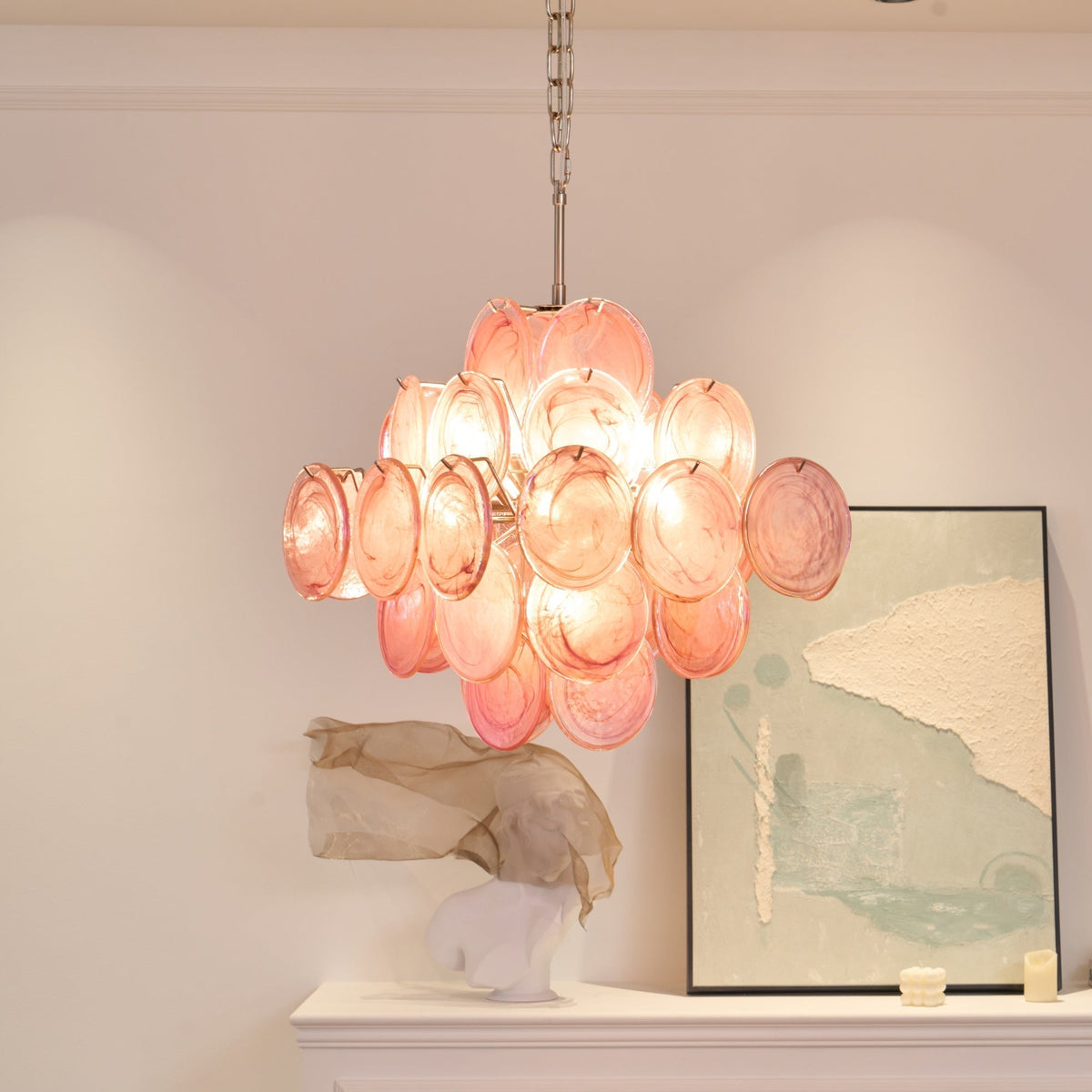 Celeian lampadario vetro Rosa Iridescente Stratificato romantico
