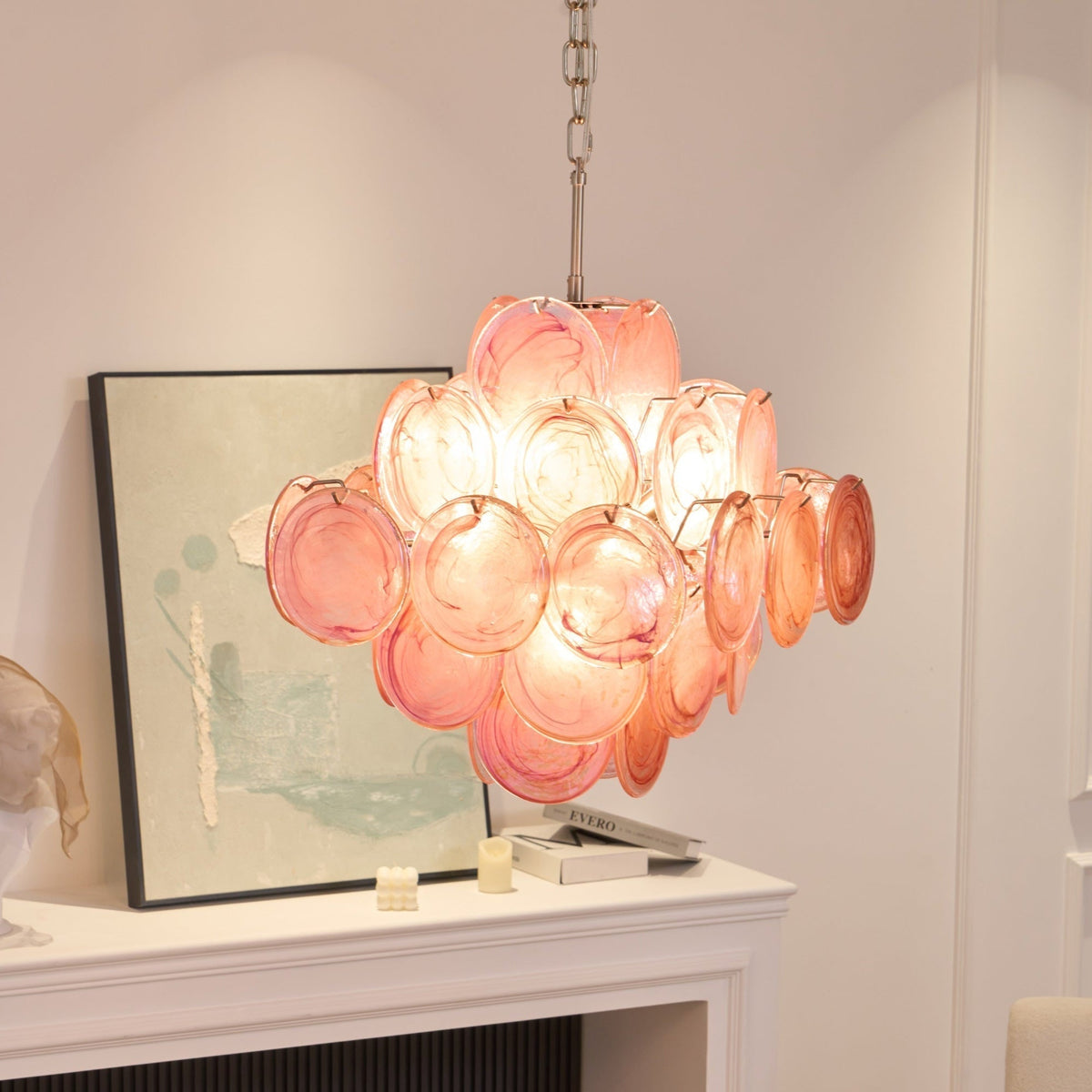 Celeian lampadario vetro Rosa Iridescente Stratificato romantico