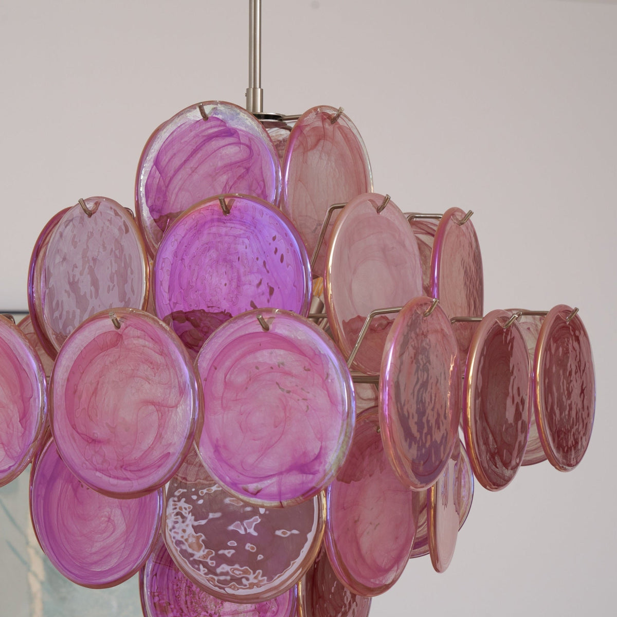 Celeian lampadario vetro Rosa Iridescente Stratificato romantico