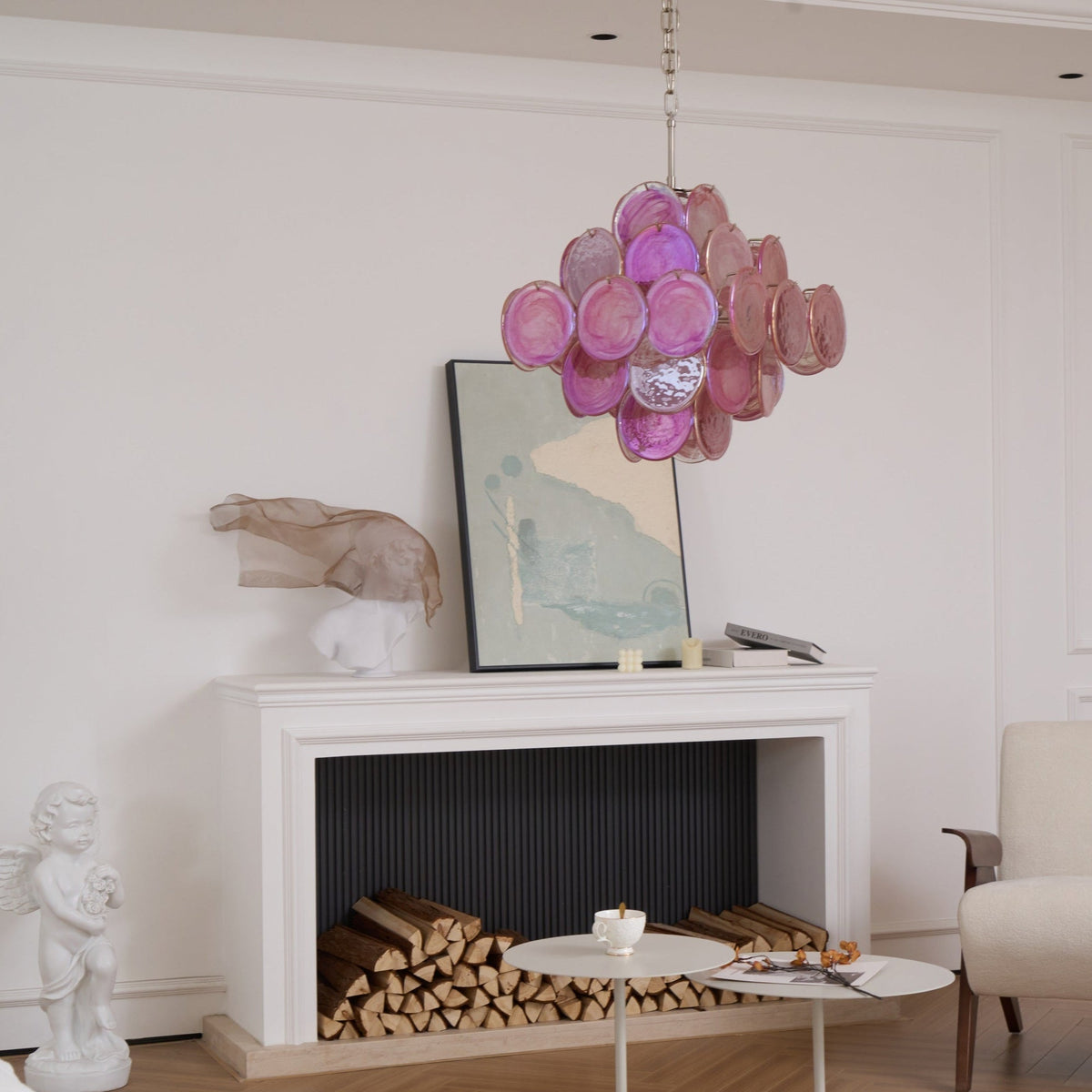 Celeian lampadario vetro Rosa Iridescente Stratificato romantico