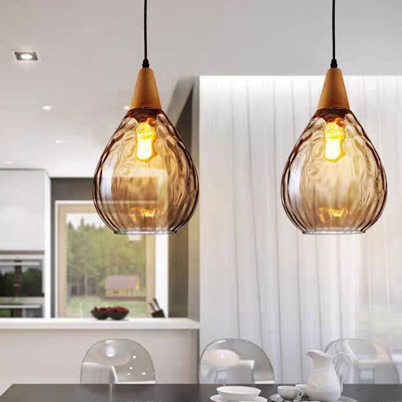 Avi Vintage Teardrop Lampada a Sospensione Vetro/Legno