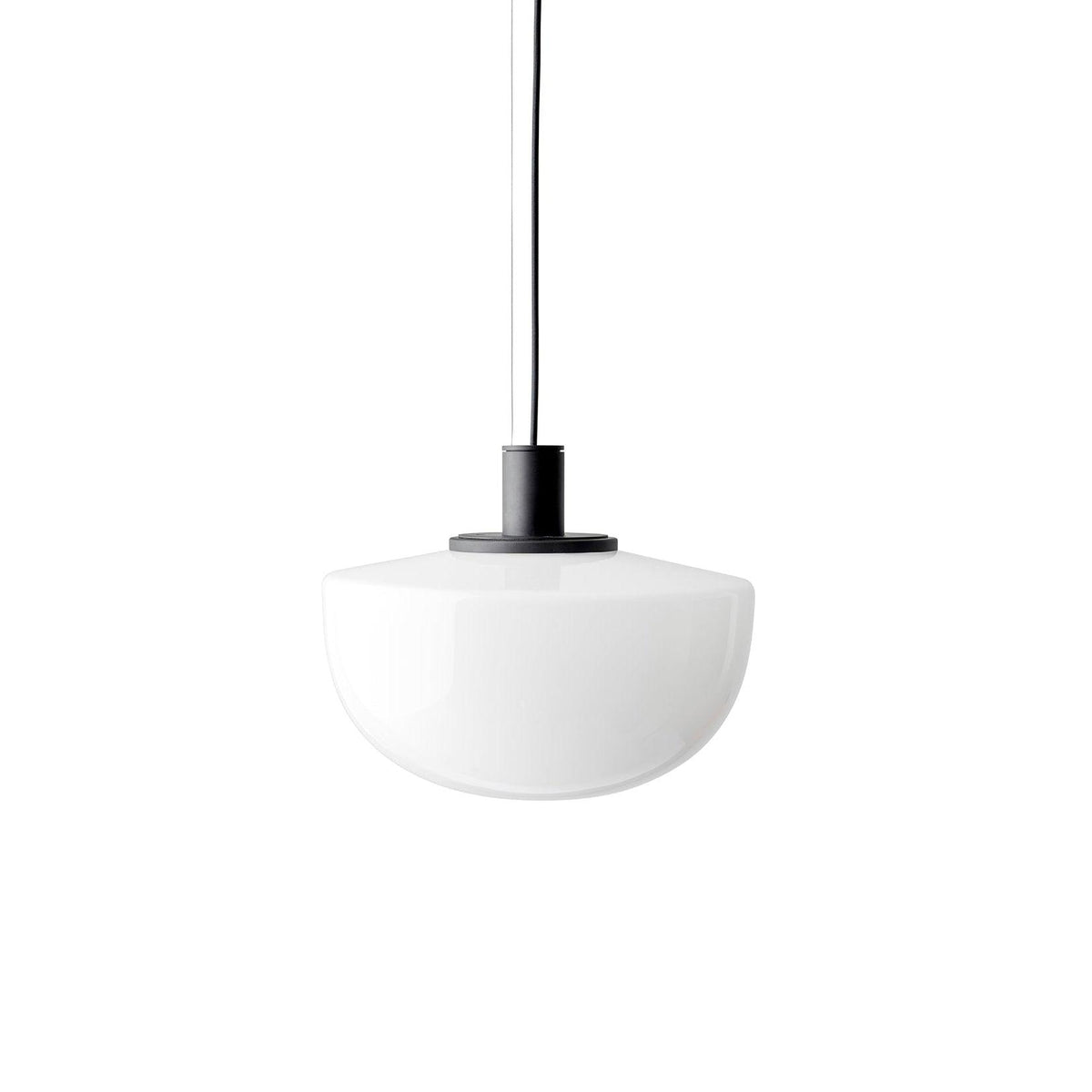 Lampada a sospensione in vetro, rosone metallico, design minimalista in metallo