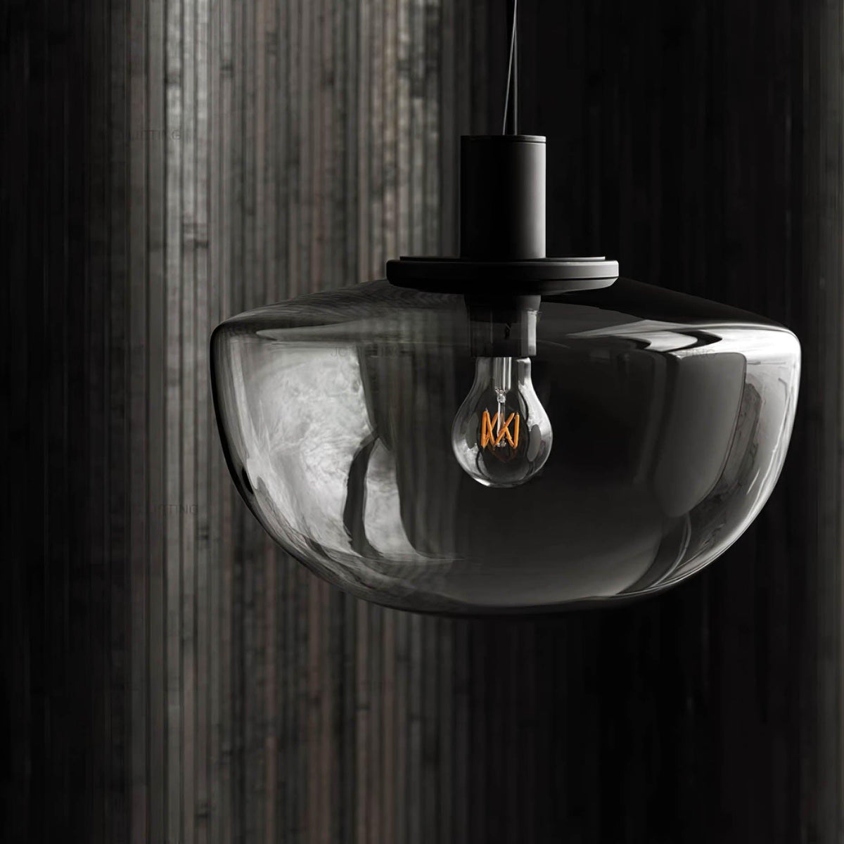 Lampada a sospensione in vetro, rosone metallico, design minimalista in metallo