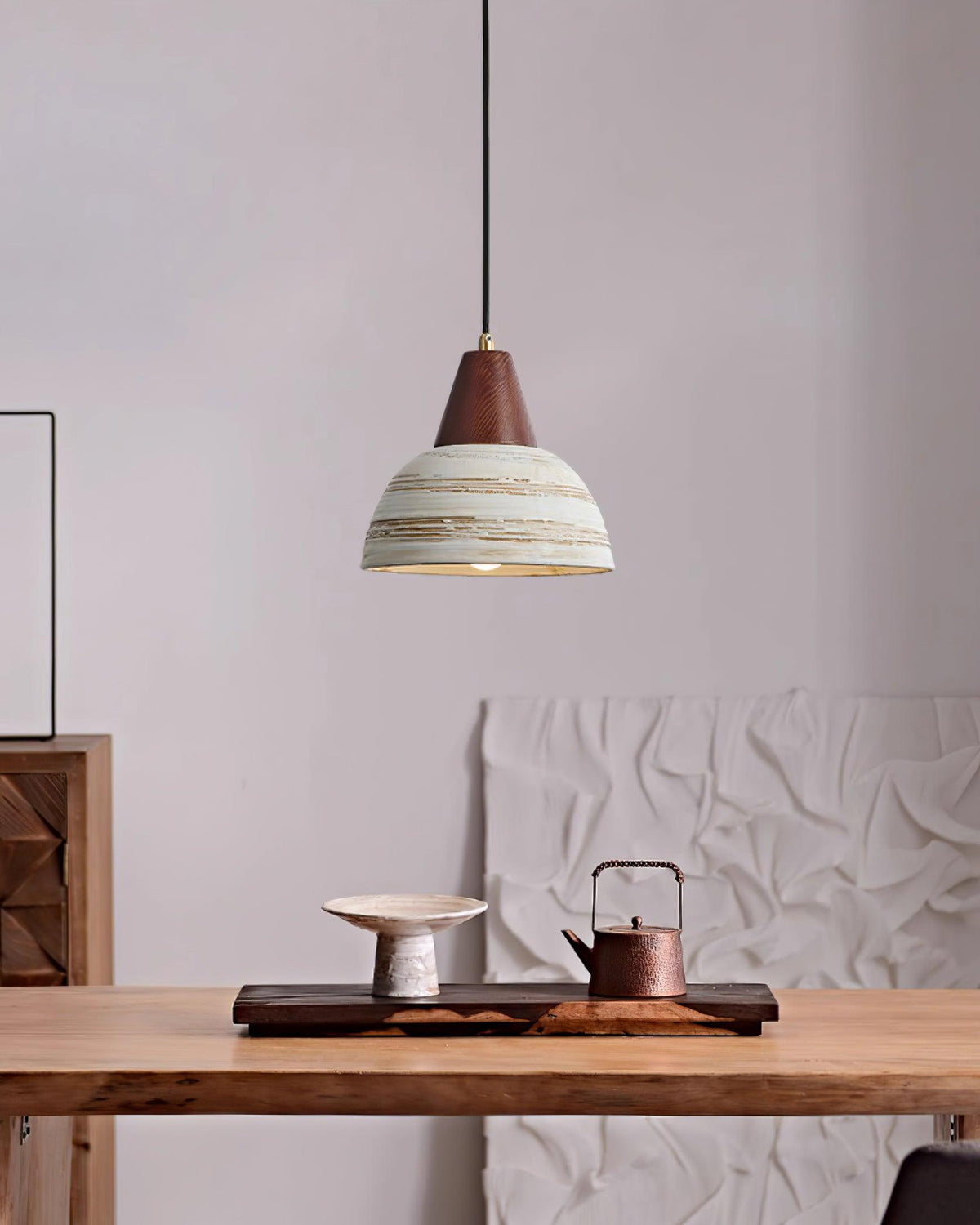Lampada a sospensione in ceramica texturizzata, forma conica, stile nordico minimalista