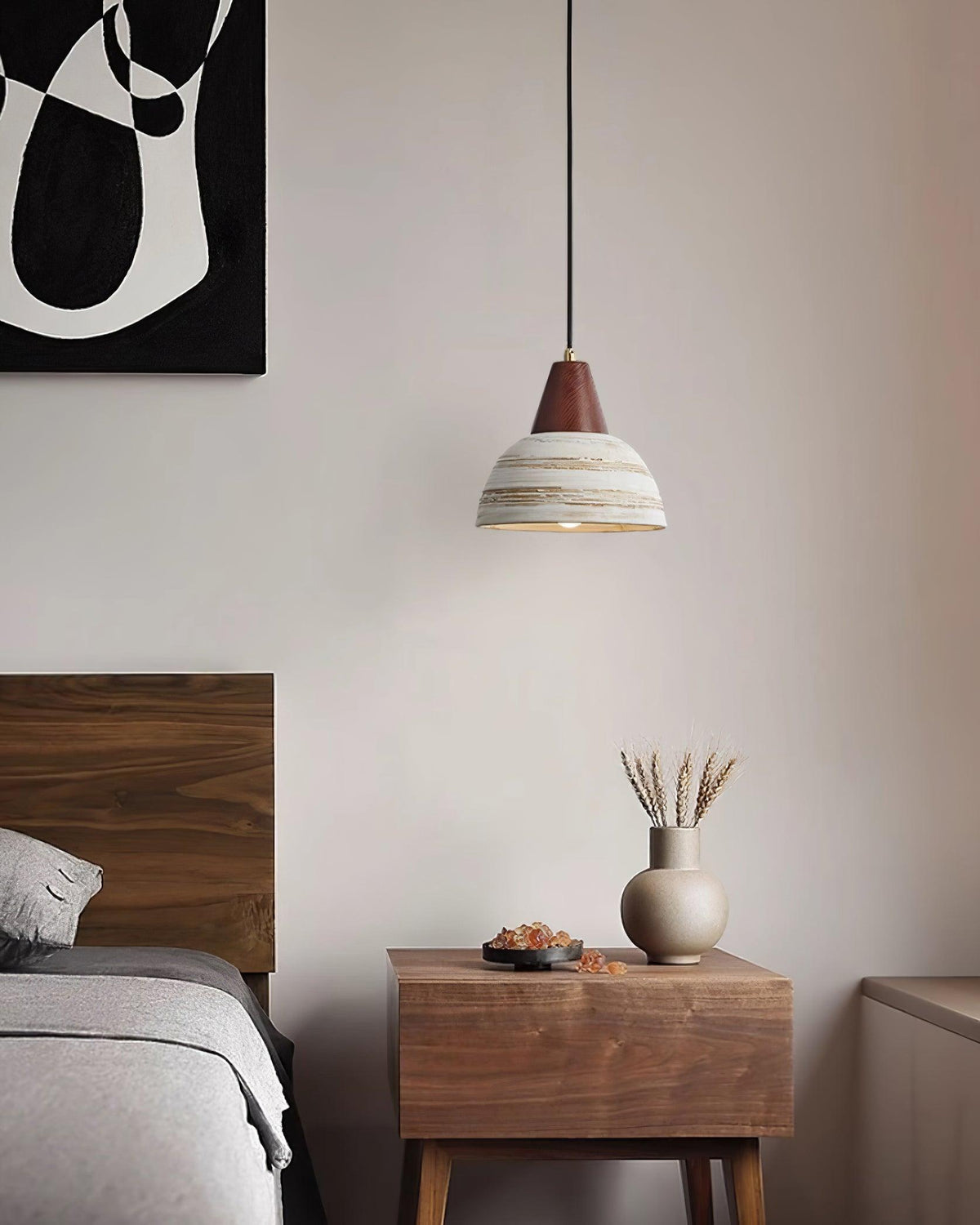 Lampada a sospensione in ceramica texturizzata, forma conica, stile nordico minimalista