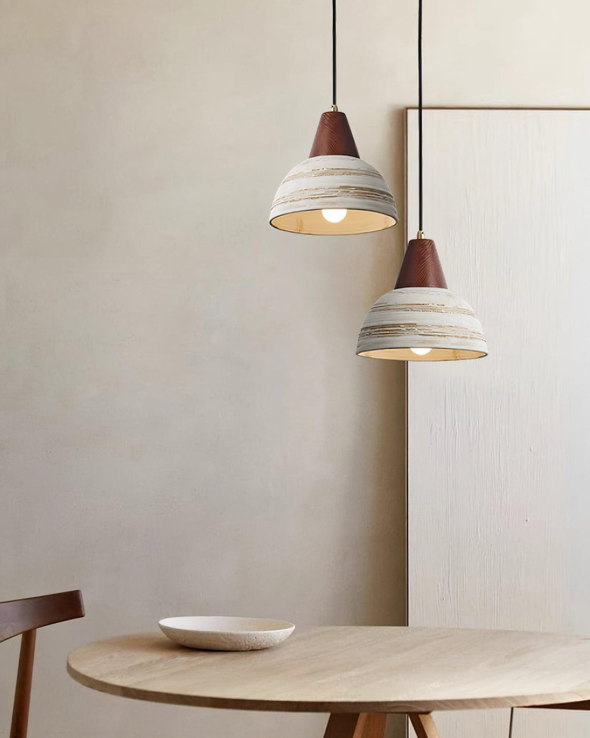 Lampada a sospensione in ceramica texturizzata, forma conica, stile nordico minimalista