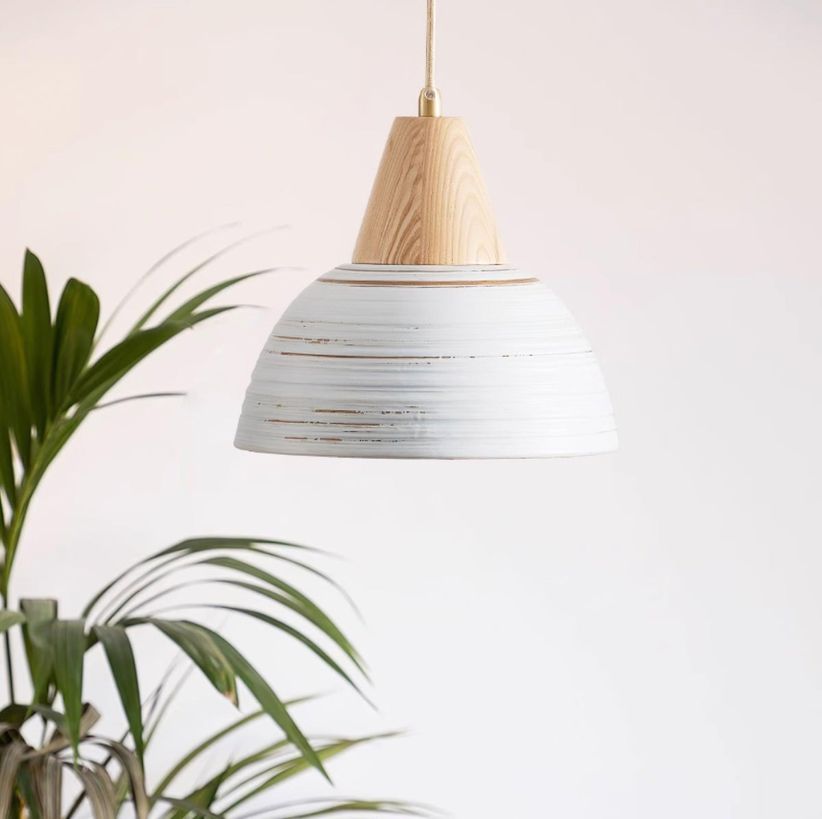 Lampada a sospensione in ceramica texturizzata, forma conica, stile nordico minimalista