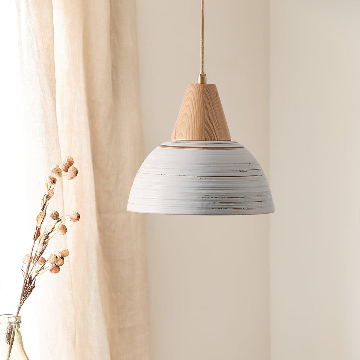 Lampada a sospensione in ceramica texturizzata, forma conica, stile nordico minimalista