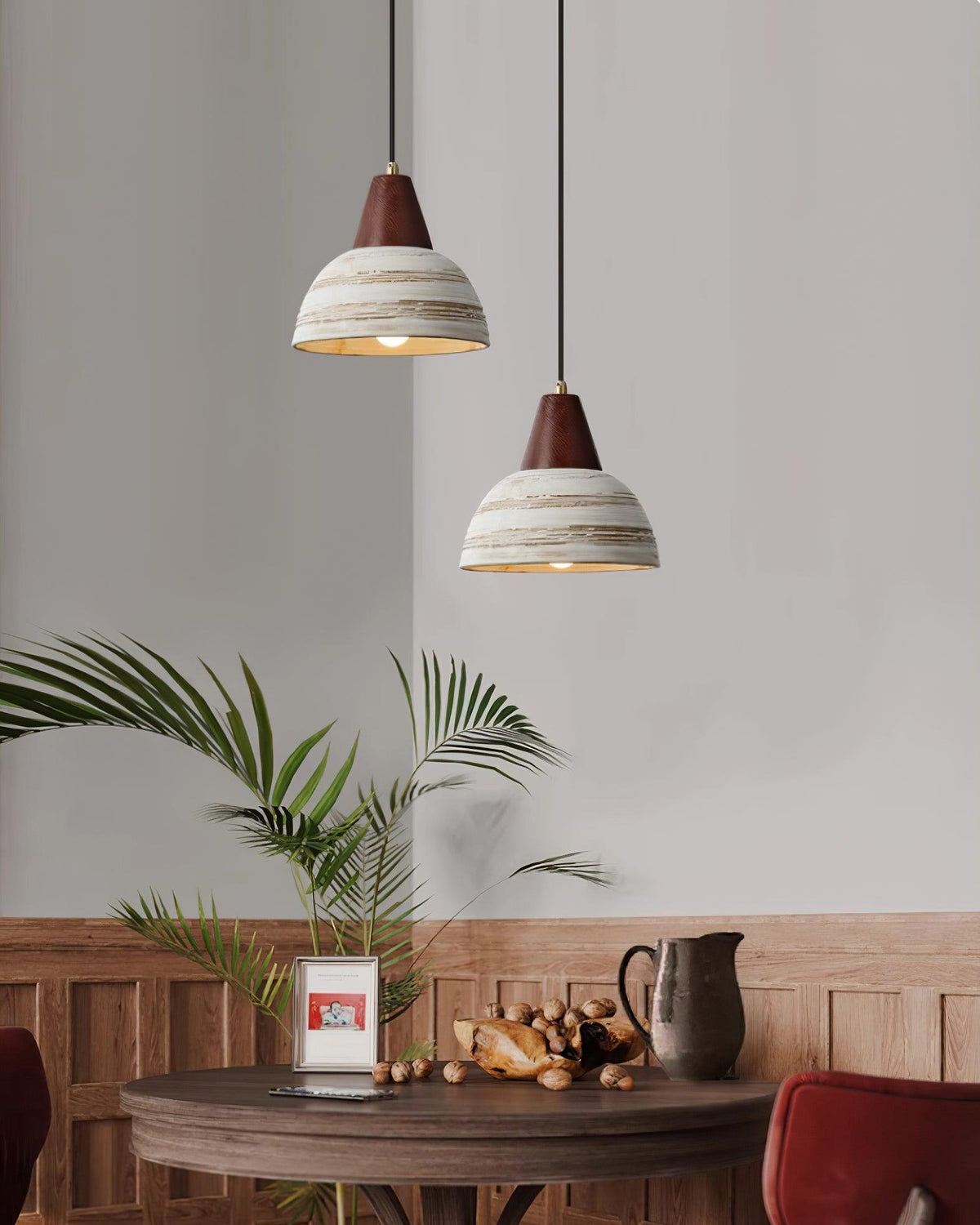 Lampada a sospensione in ceramica texturizzata, forma conica, stile nordico minimalista
