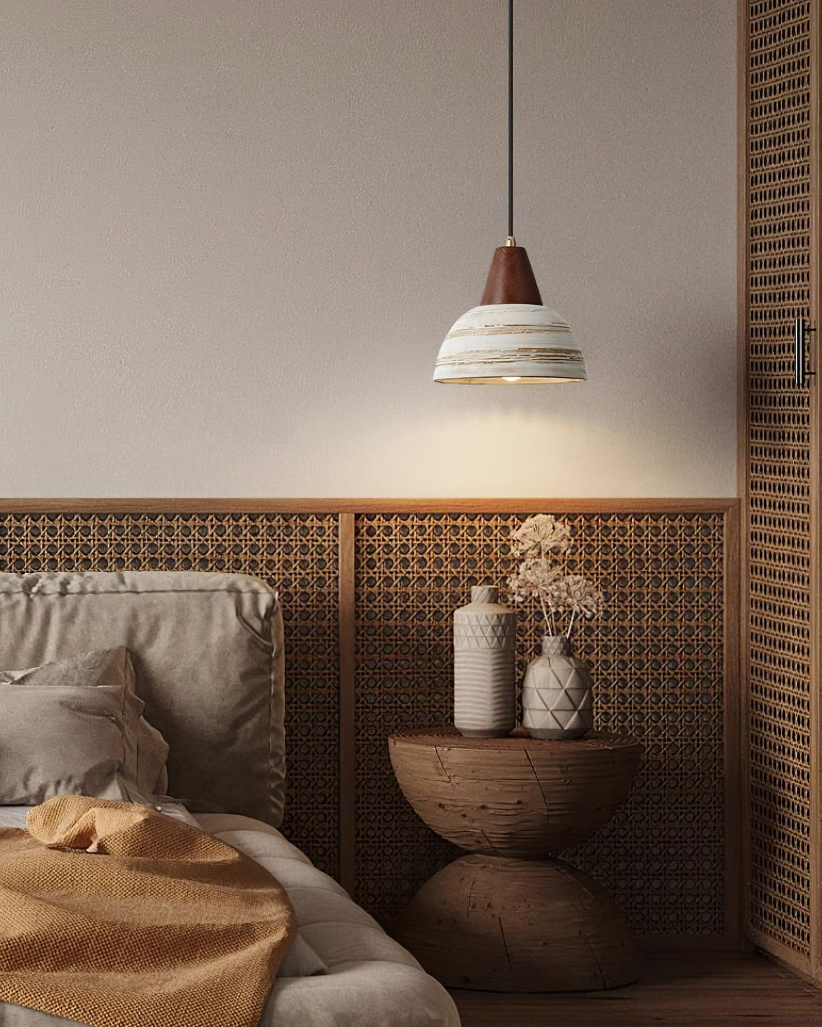 Lampada a sospensione in ceramica texturizzata, forma conica, stile nordico minimalista