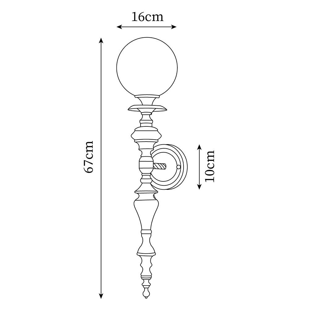 Lampada da parete corpo in ottone scolpito paralume sferico classico elegante