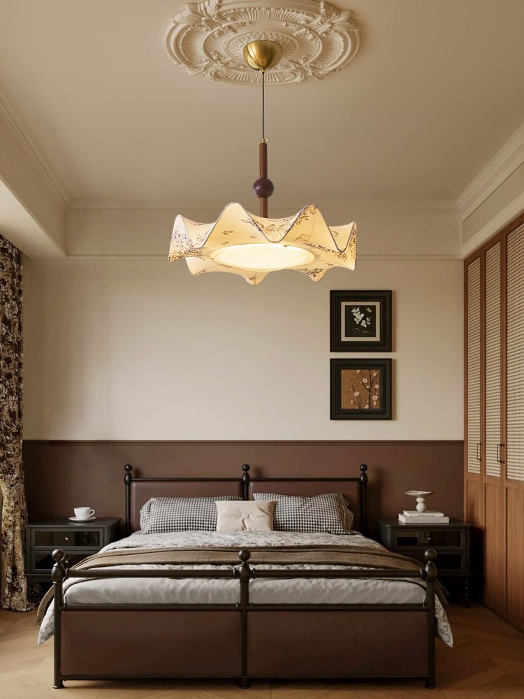 Zoshaos lampada a sospensione Eleganza Tradizionale vintage in tessuto e legno