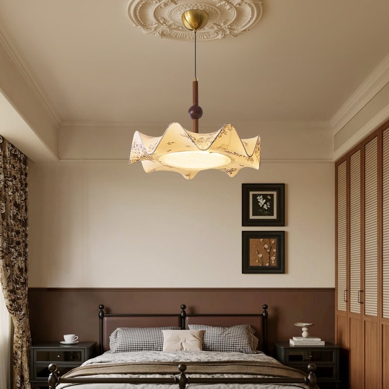 Zoshaos lampada a sospensione Eleganza Tradizionale vintage in tessuto e legno