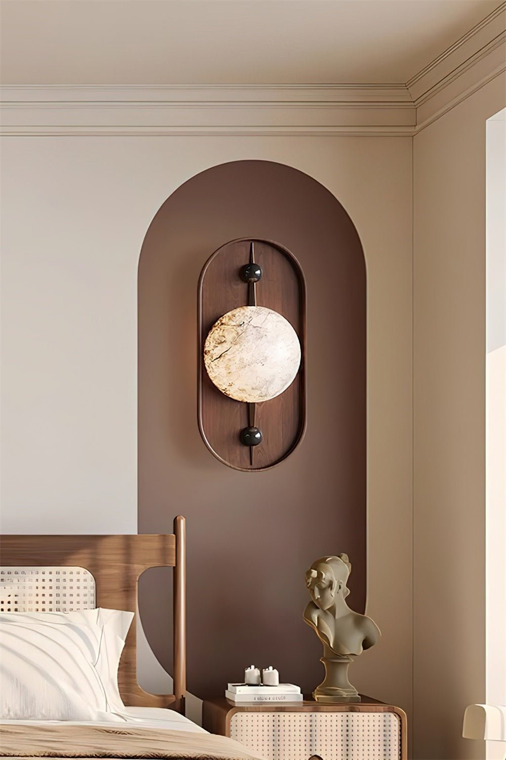 Nivuielle Oval alabastro legno Marrone lampada da parete