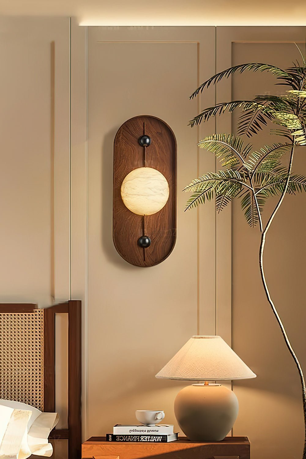 Nivuielle Oval alabastro legno Marrone lampada da parete