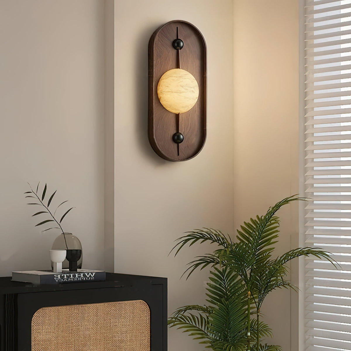 Nivuielle Oval alabastro legno Marrone lampada da parete