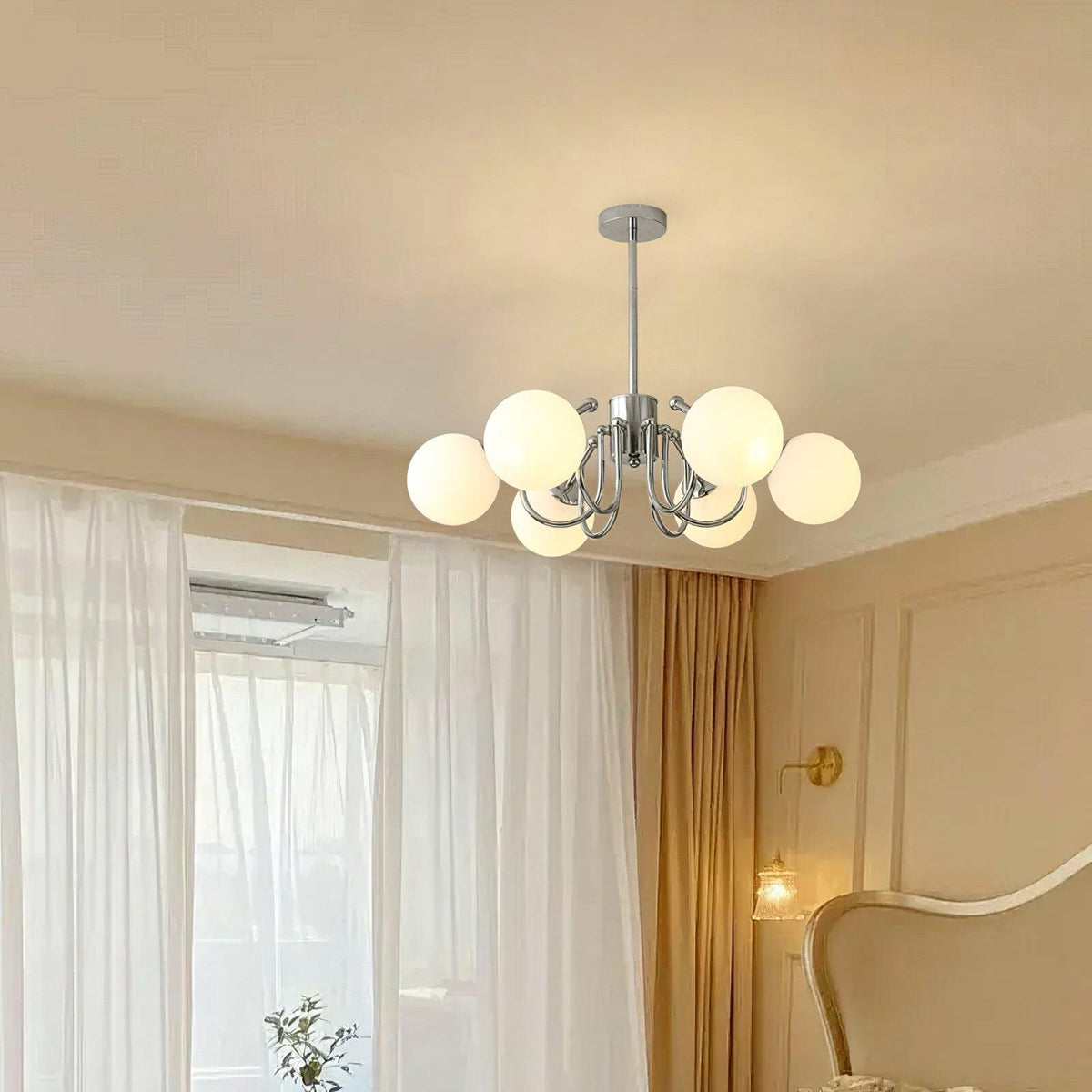 Tave lampadario sfera cromo moderno