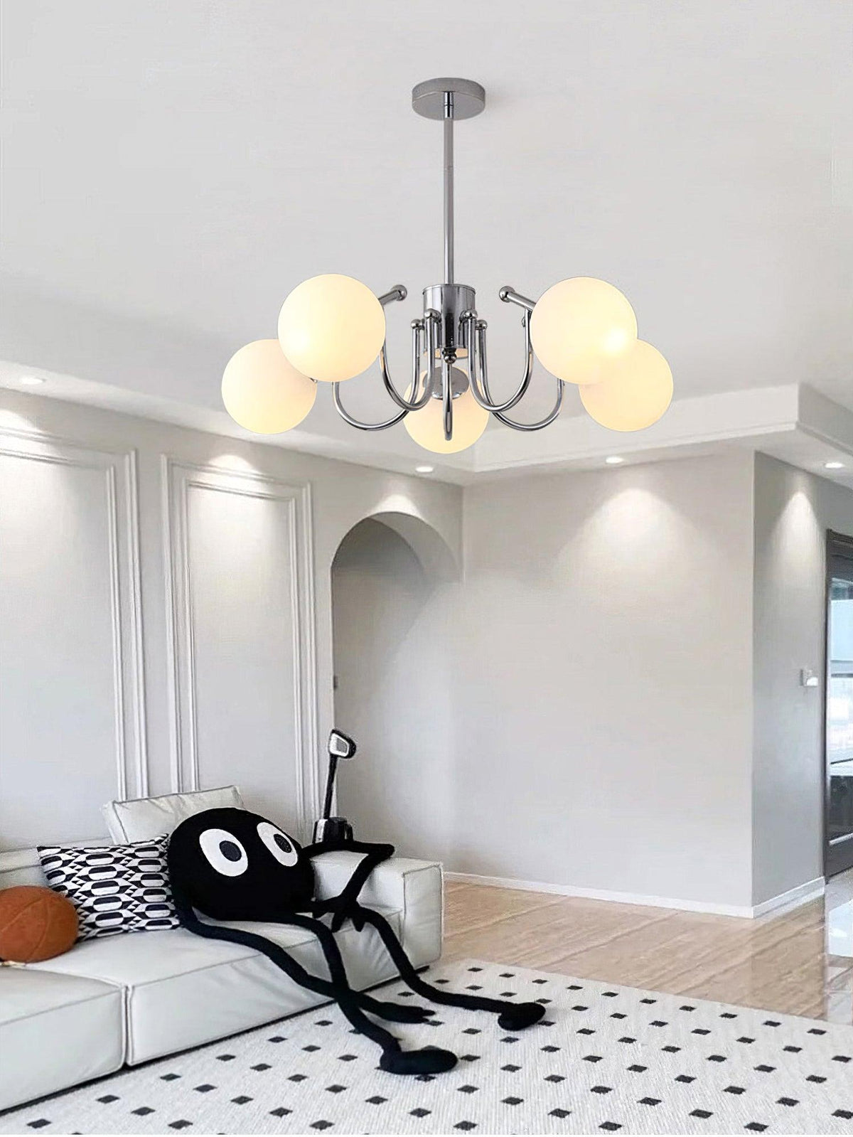 Tave lampadario sfera cromo moderno