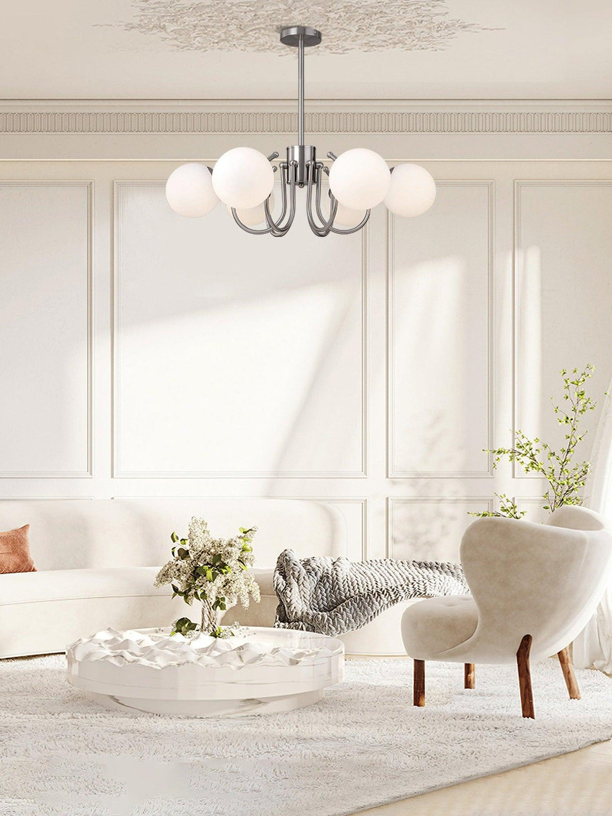 Tave lampadario sfera cromo moderno