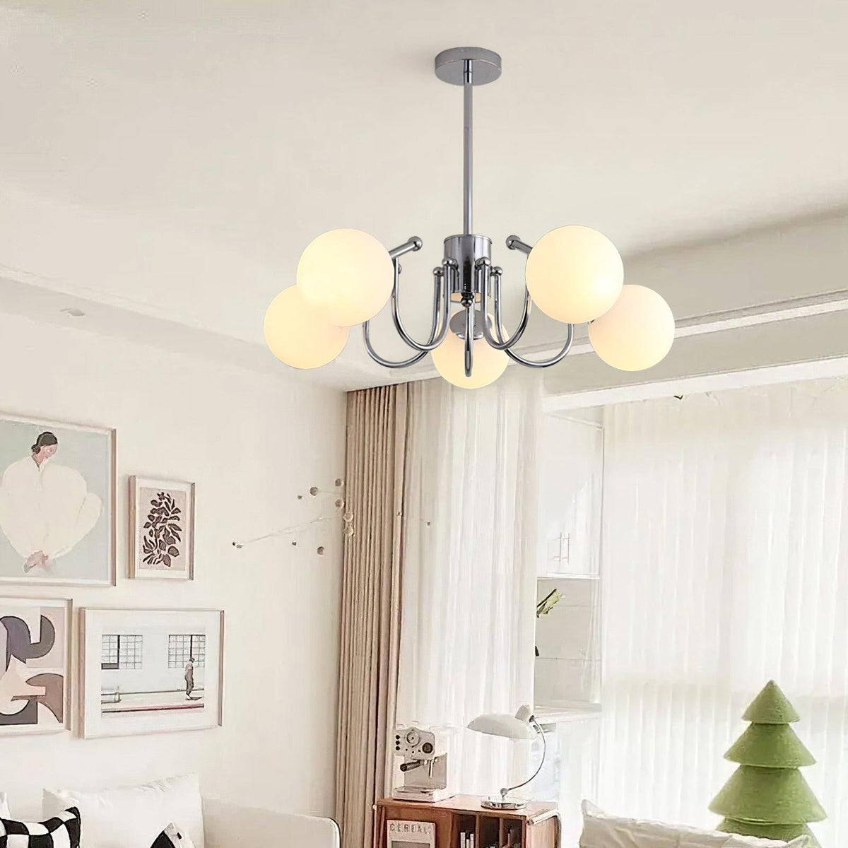 Tave lampadario sfera cromo moderno