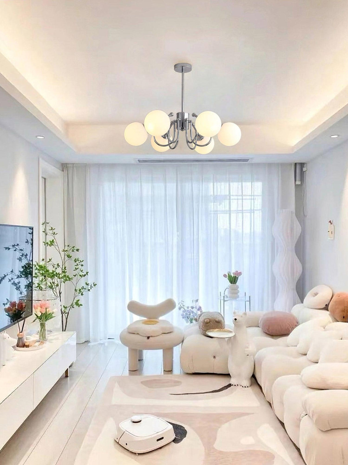 Tave lampadario sfera cromo moderno