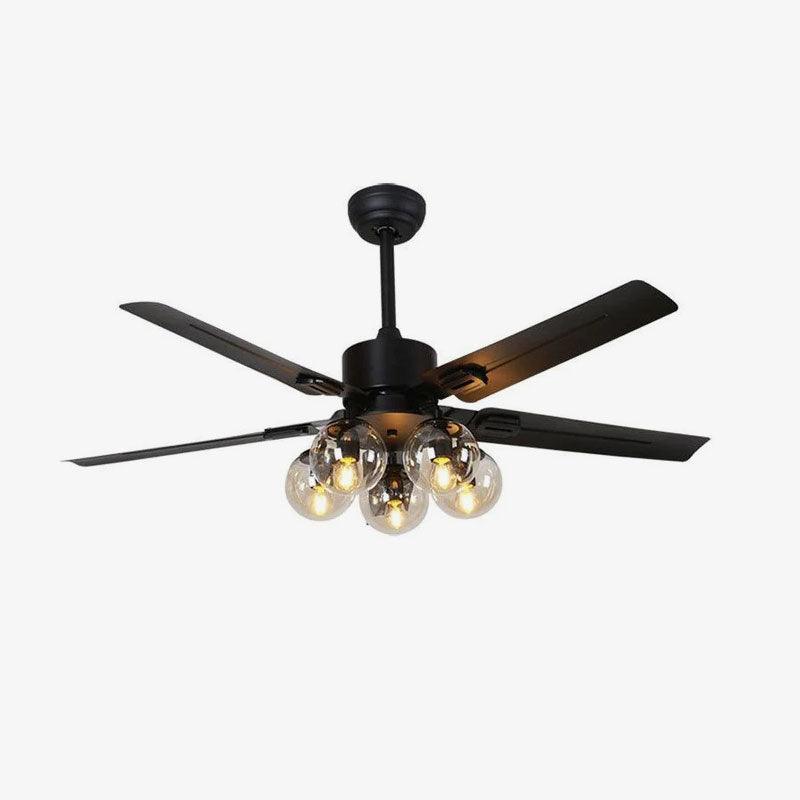 Zazoren Ventilatore da soffitto con luce in vetro nero vintage