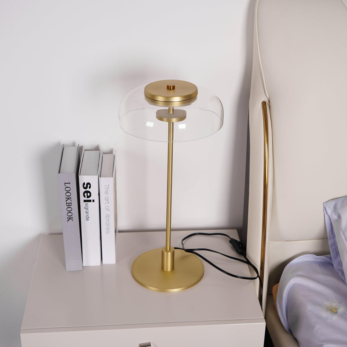 Rinelette lampada da tavolo in vetro Chiaro con Base in legno