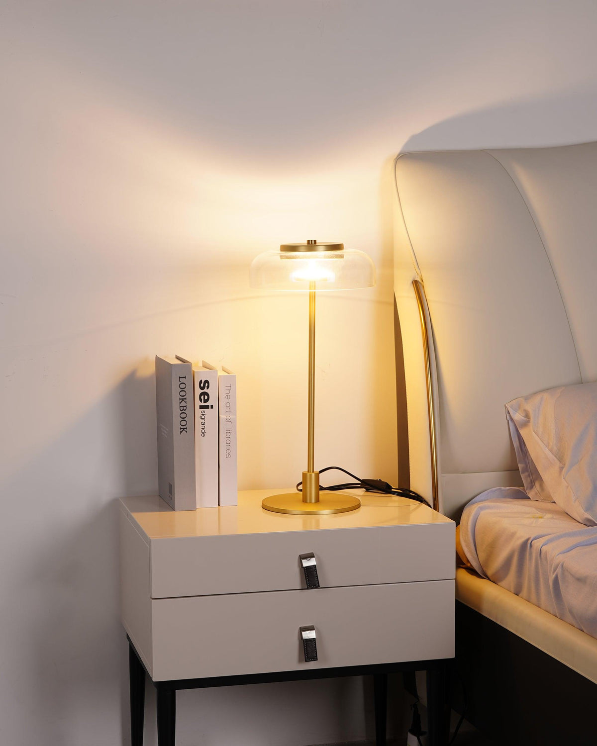 Rinelette lampada da tavolo in vetro Chiaro con Base in legno