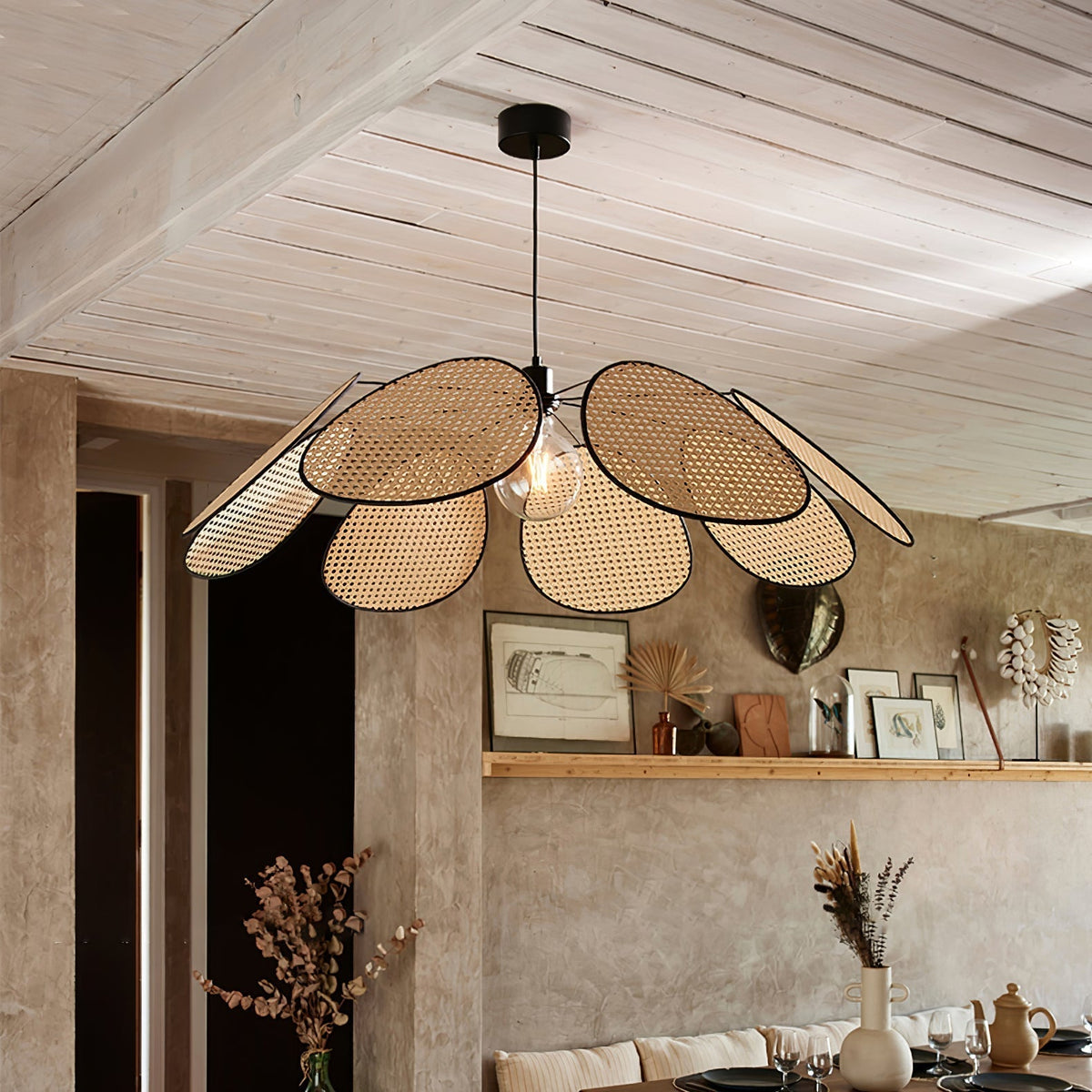 Orvara lampada a sospensione Blossom Petal in Rattan floreale